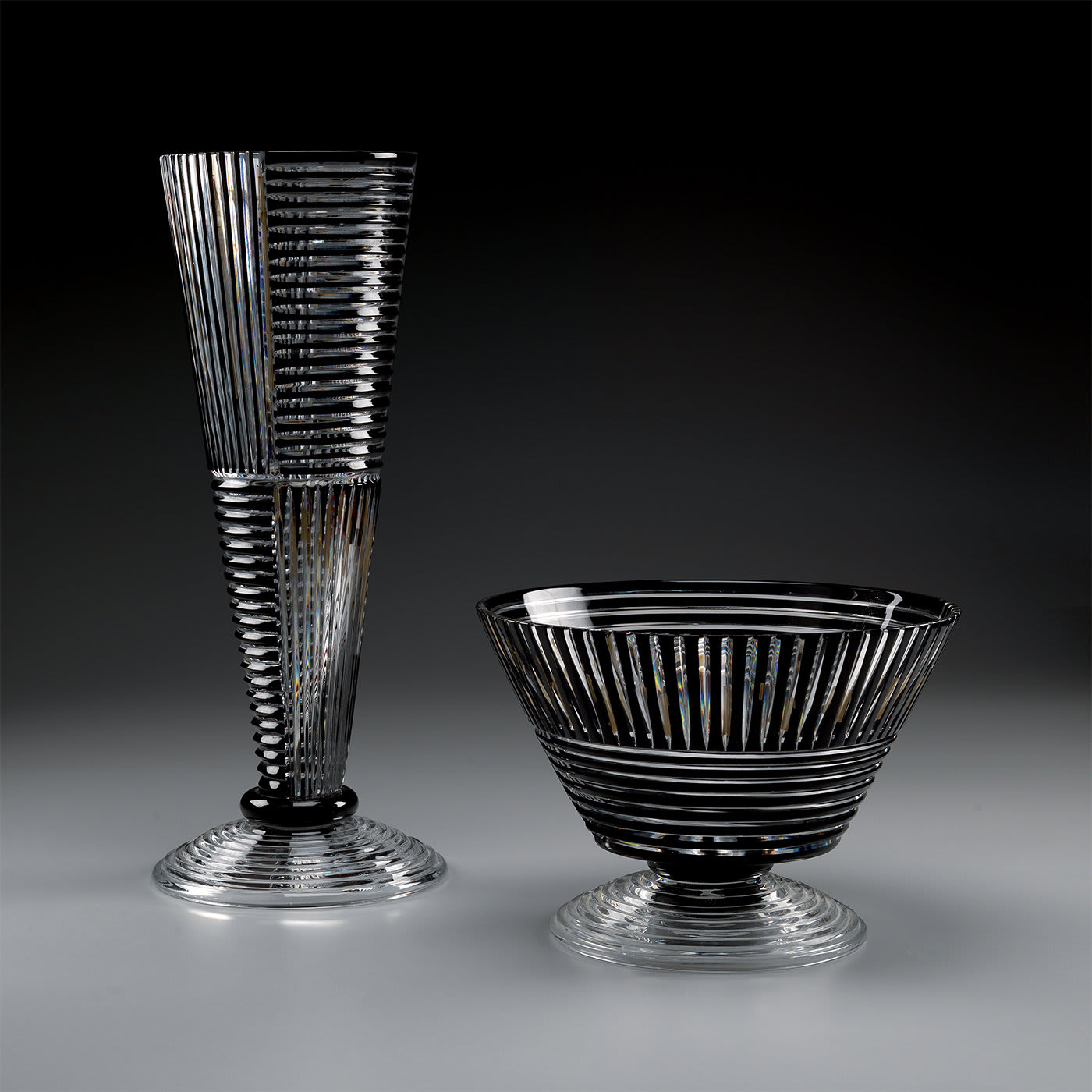 Crystal Tall Vase in Clear and Black - Nuova Cev