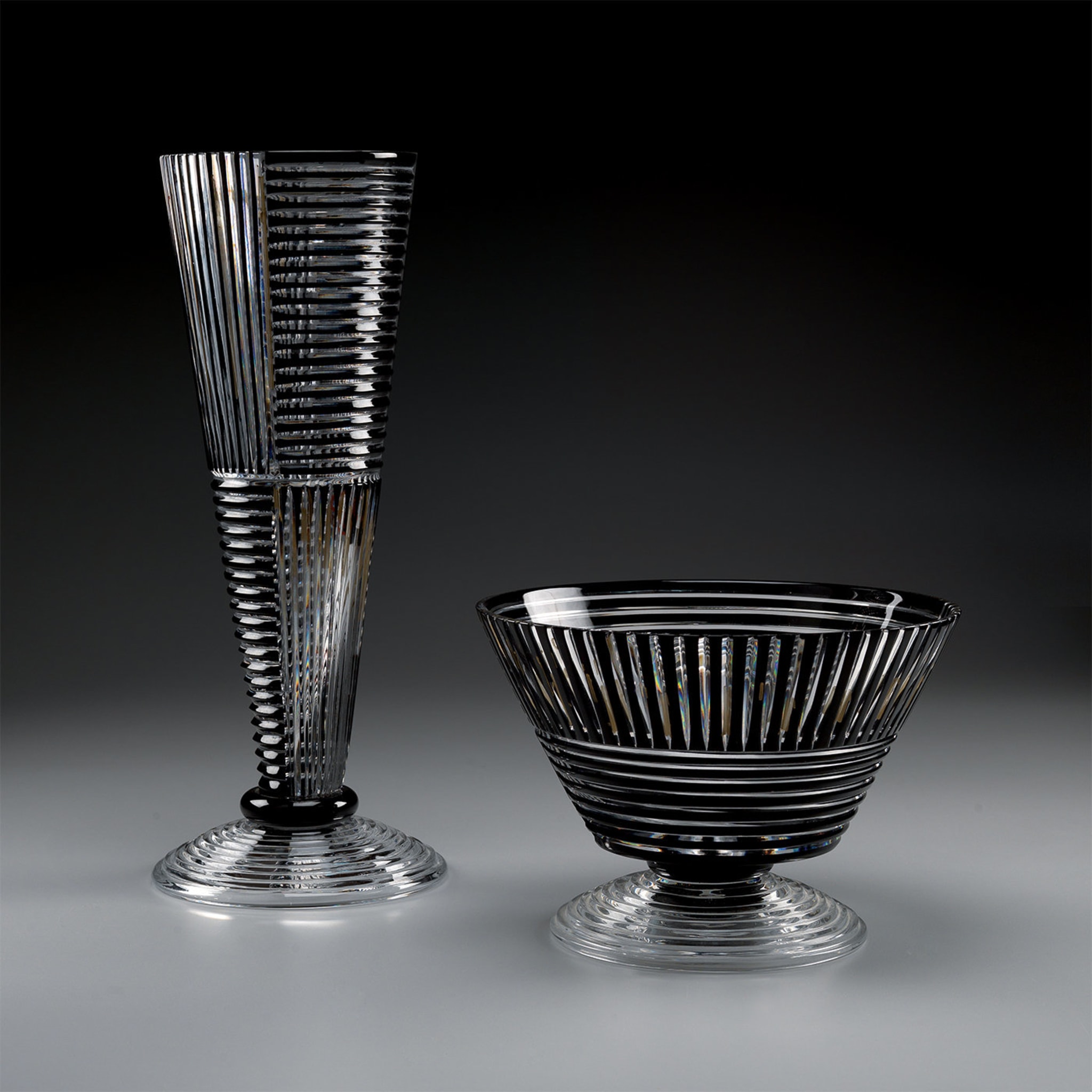Crystal Tall Vase in Clear and Black - Alternative view 1