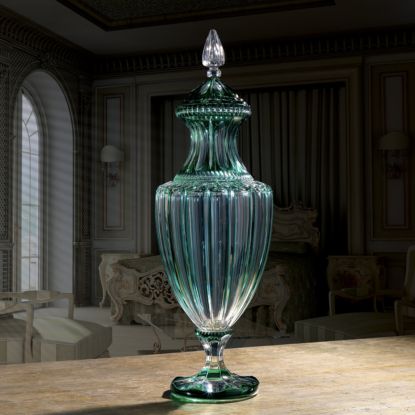 Amphora Crystal Vase in Clear and Green - Nuova Cev