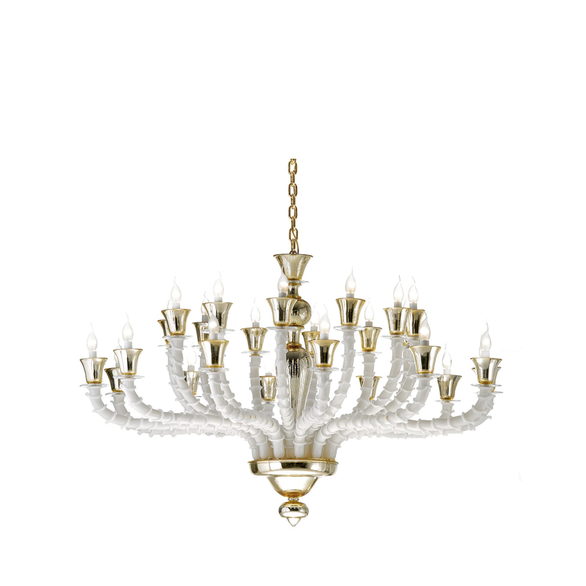 White and Gold Venetian Glass Chandelier - Main view