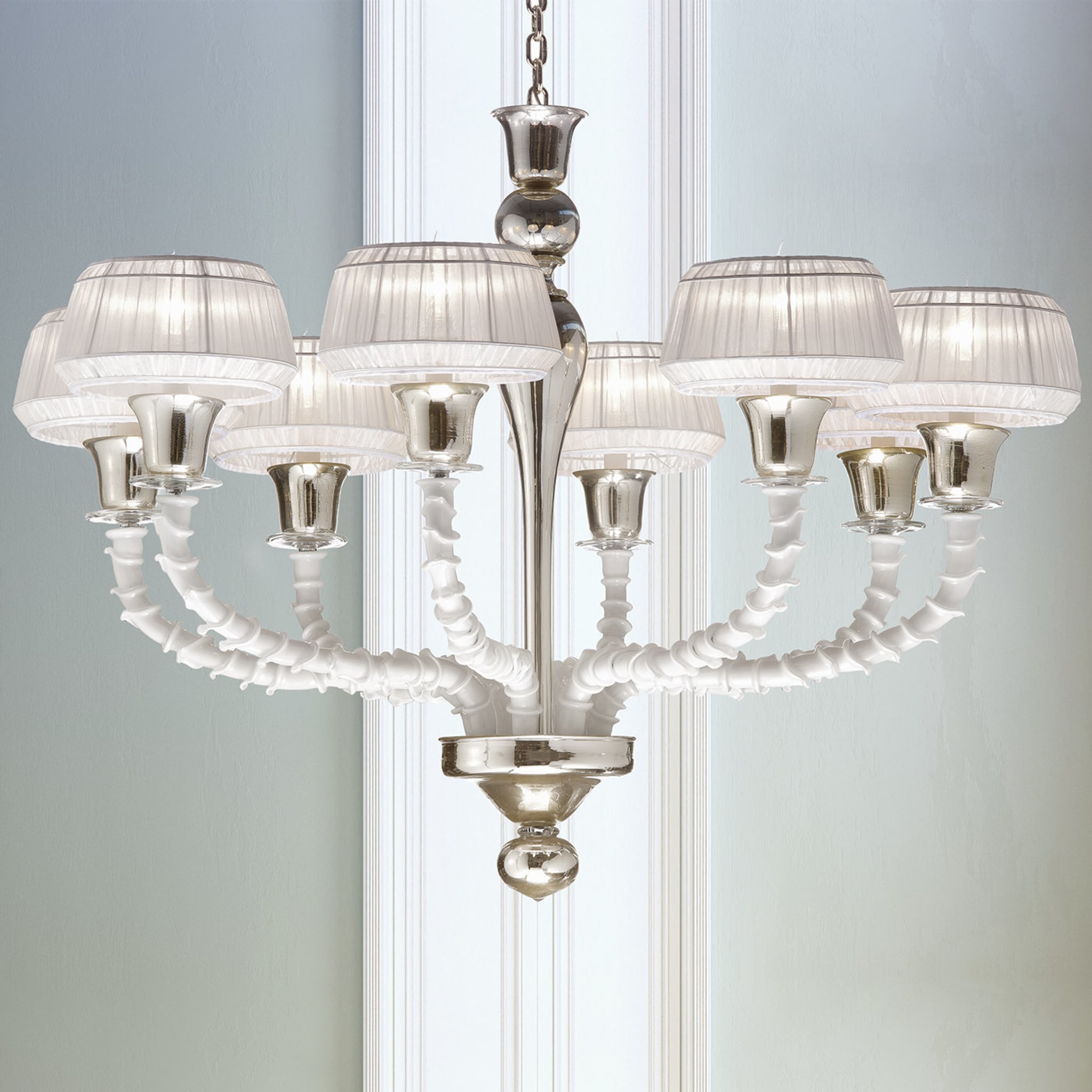 White and Silver Venetian Glass Chandelier - Alternative view 1