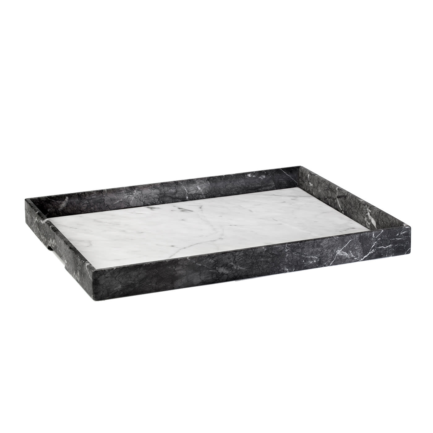 Convivio Maxi Solid Tray in Grey Carnico and White Carrara Marbles - Espidesign by Paola Speranza