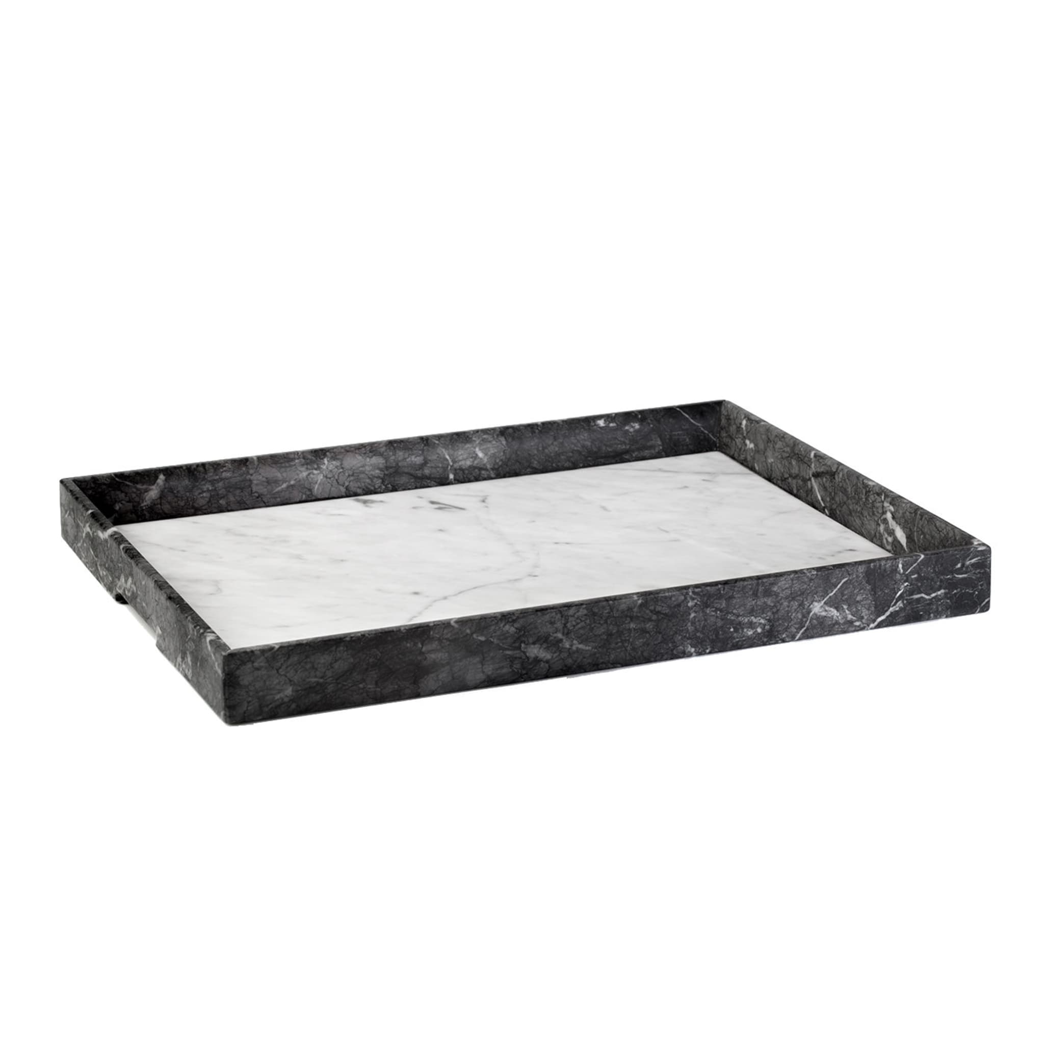 Convivio Maxi Solid Tray in Grey Carnico and White Carrara Marbles - Main view