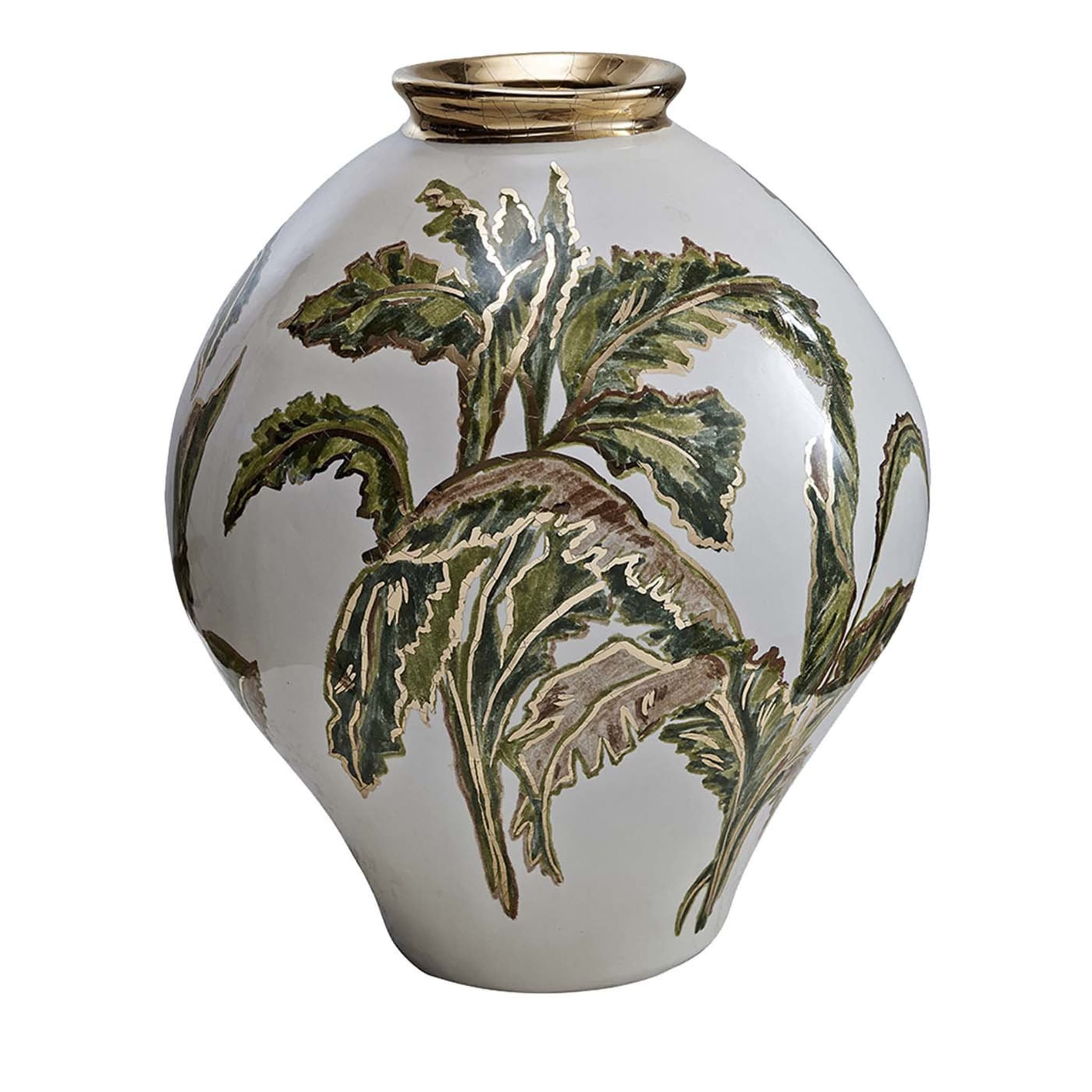 Keramik-Vase mit Bananenblättern - Hauptansicht