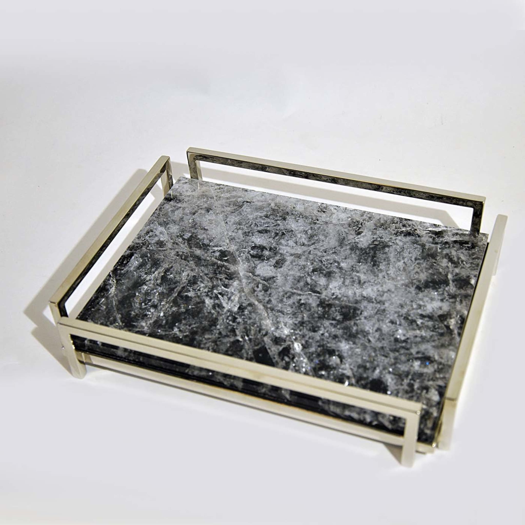 Plateau en laiton carré en quartz noir - Vue alternative 1