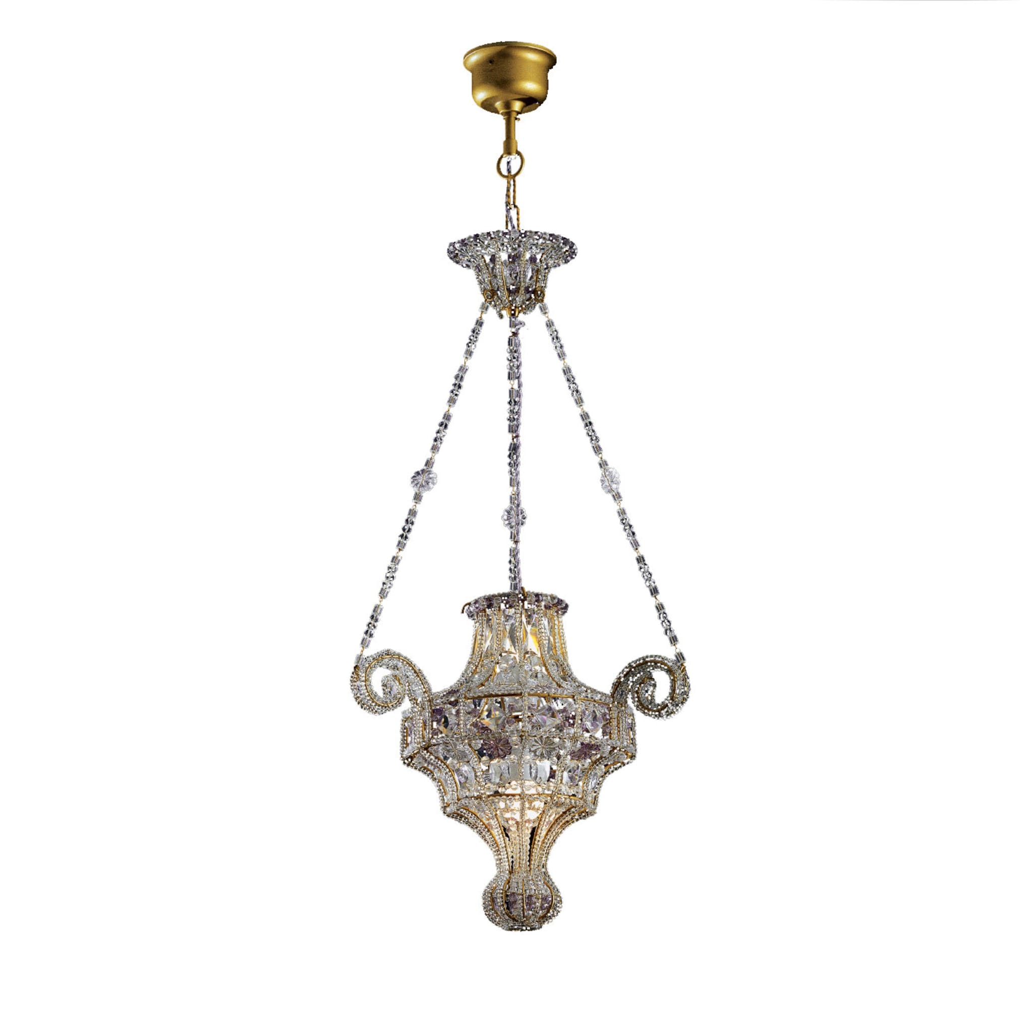 Long Crystal and Amethyst Chandelier - Main view