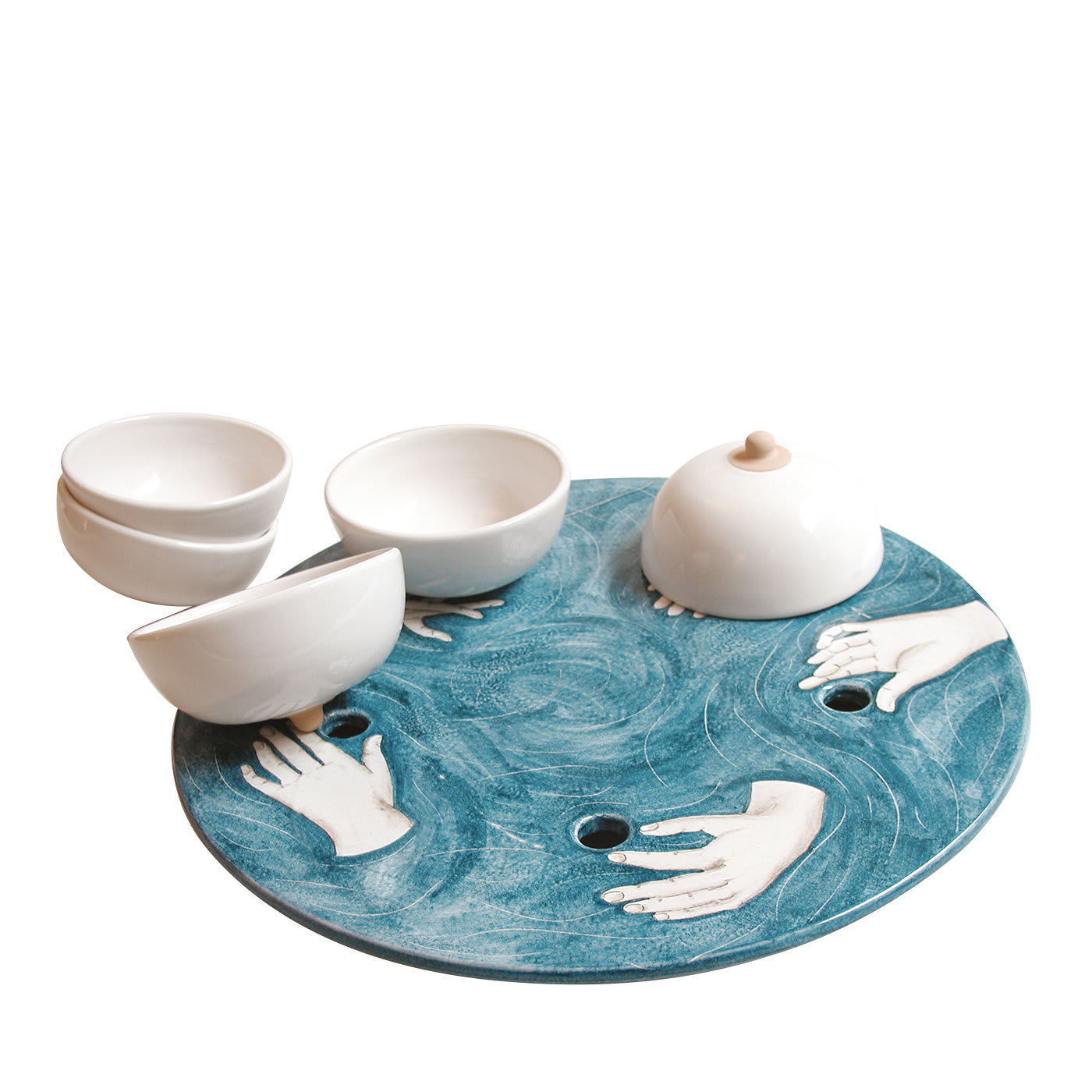 Ceramic Serving Tray with 5 Cups - Galleria Fatto ad Arte