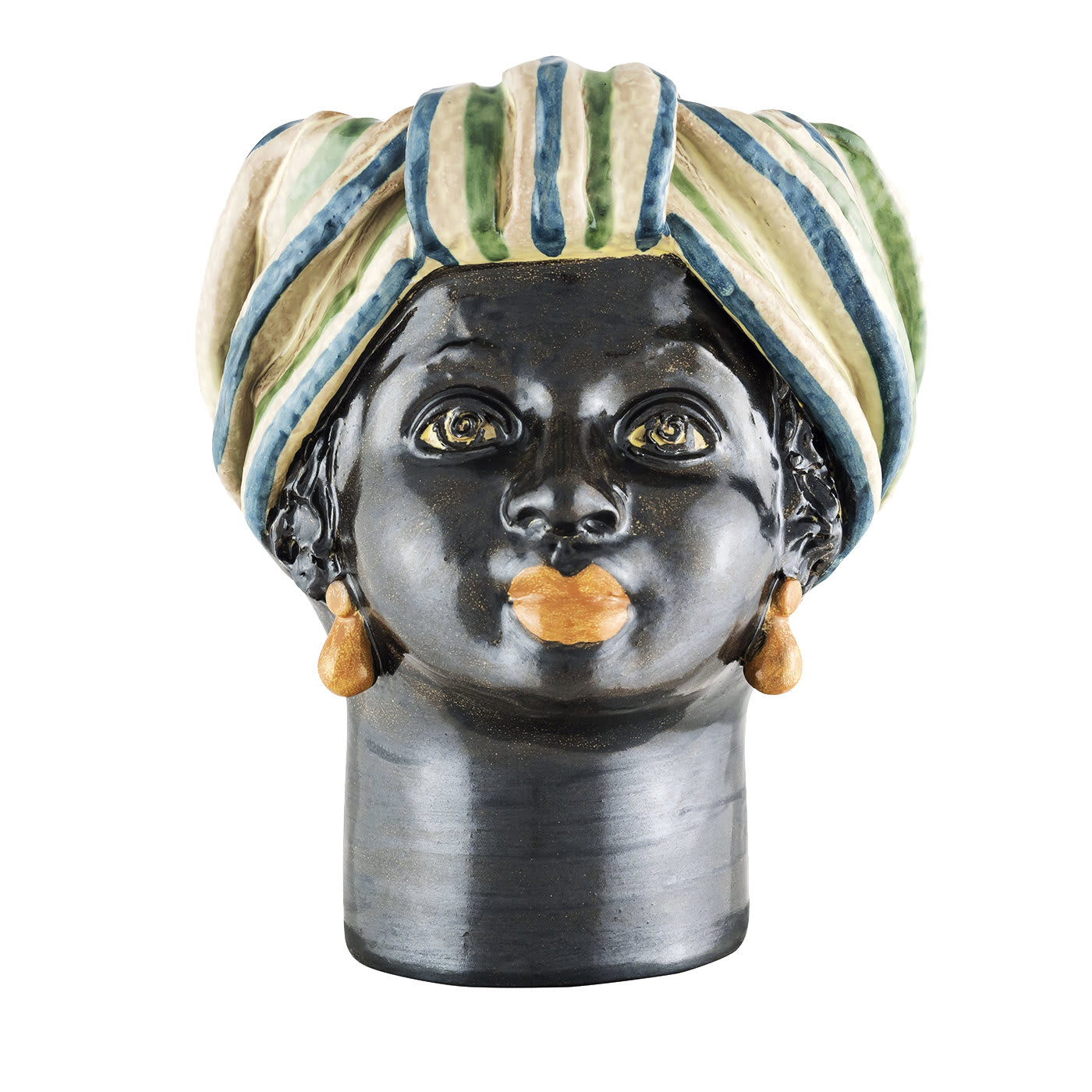 Moor Woman Head with Striped Blue and Green Turban Vase - Alessi Ceramiche