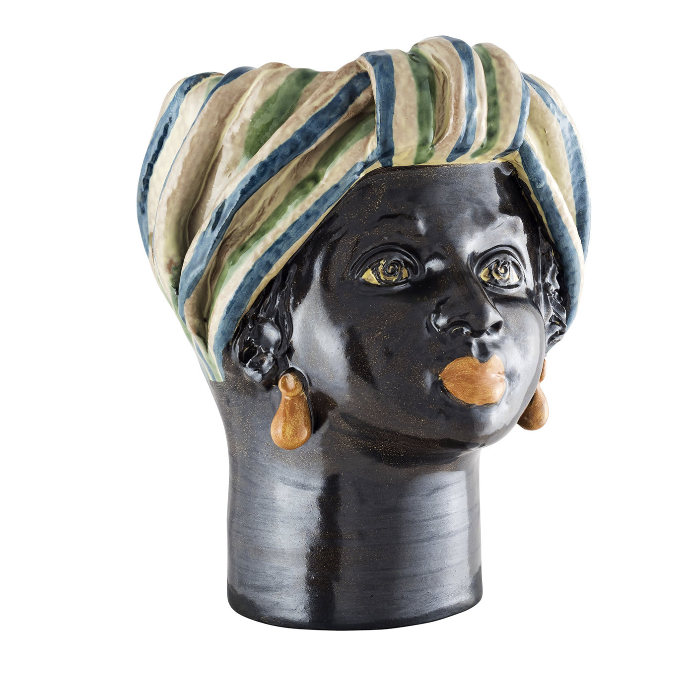 Moor Woman Head with Striped Blue and Green Turban Vase - Alessi Ceramiche