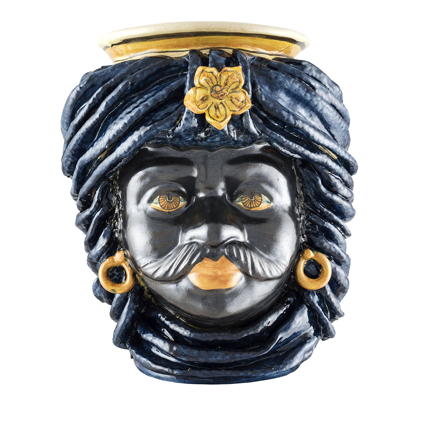 Moor Head with Cobalt-Blue Turban Large Vase - Alessi Ceramiche