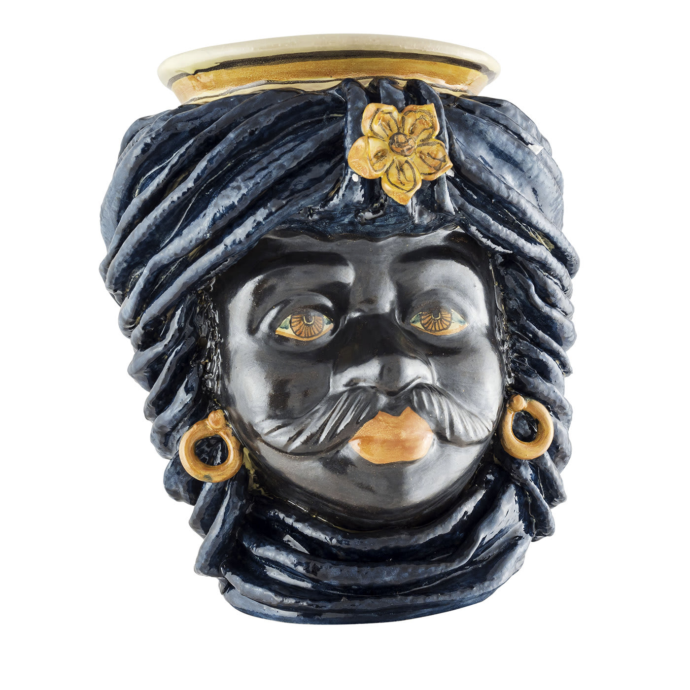 Moor Head with Cobalt-Blue Turban Large Vase - Alessi Ceramiche