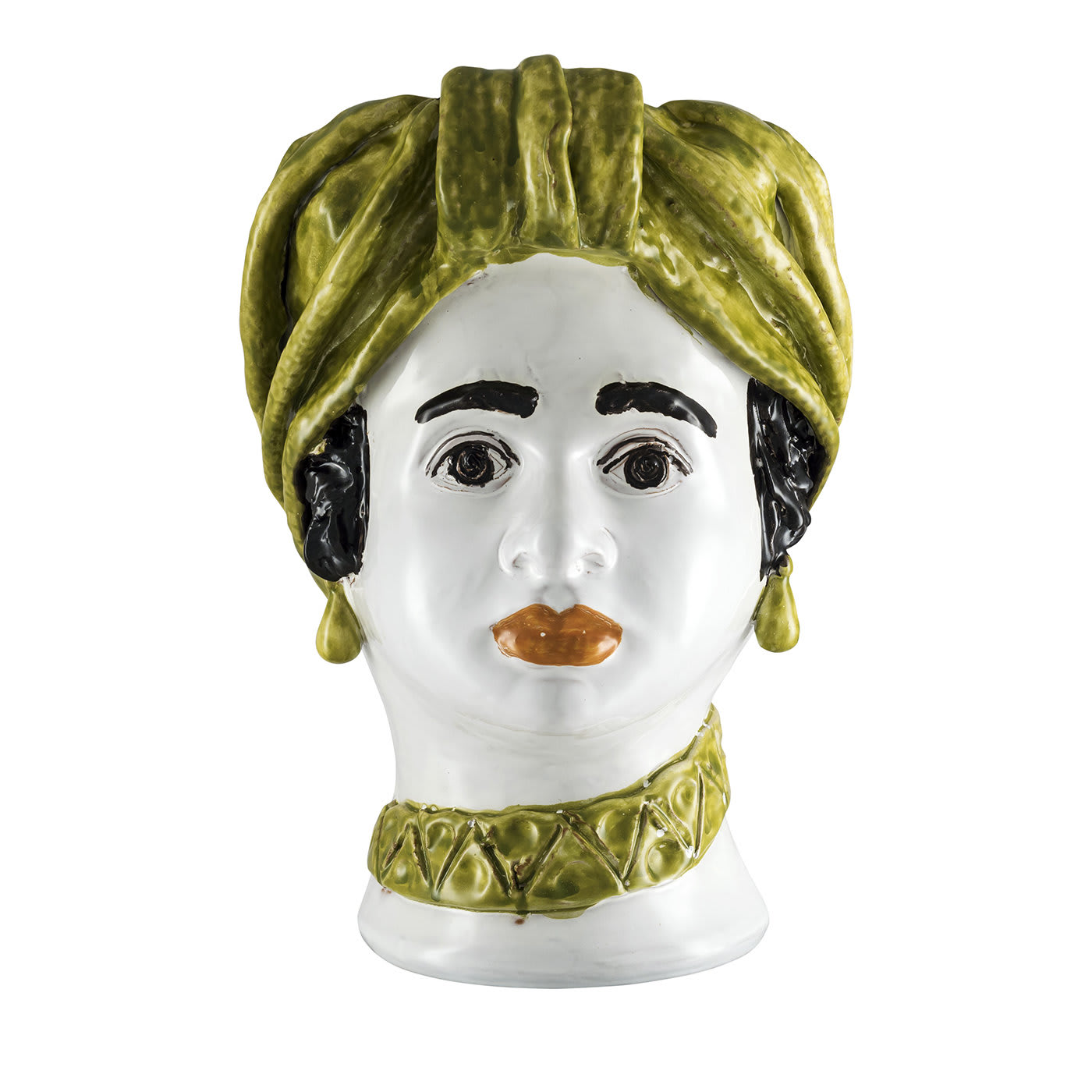 Woman Head with Moss-Green Turban Large Vase - Alessi Ceramiche