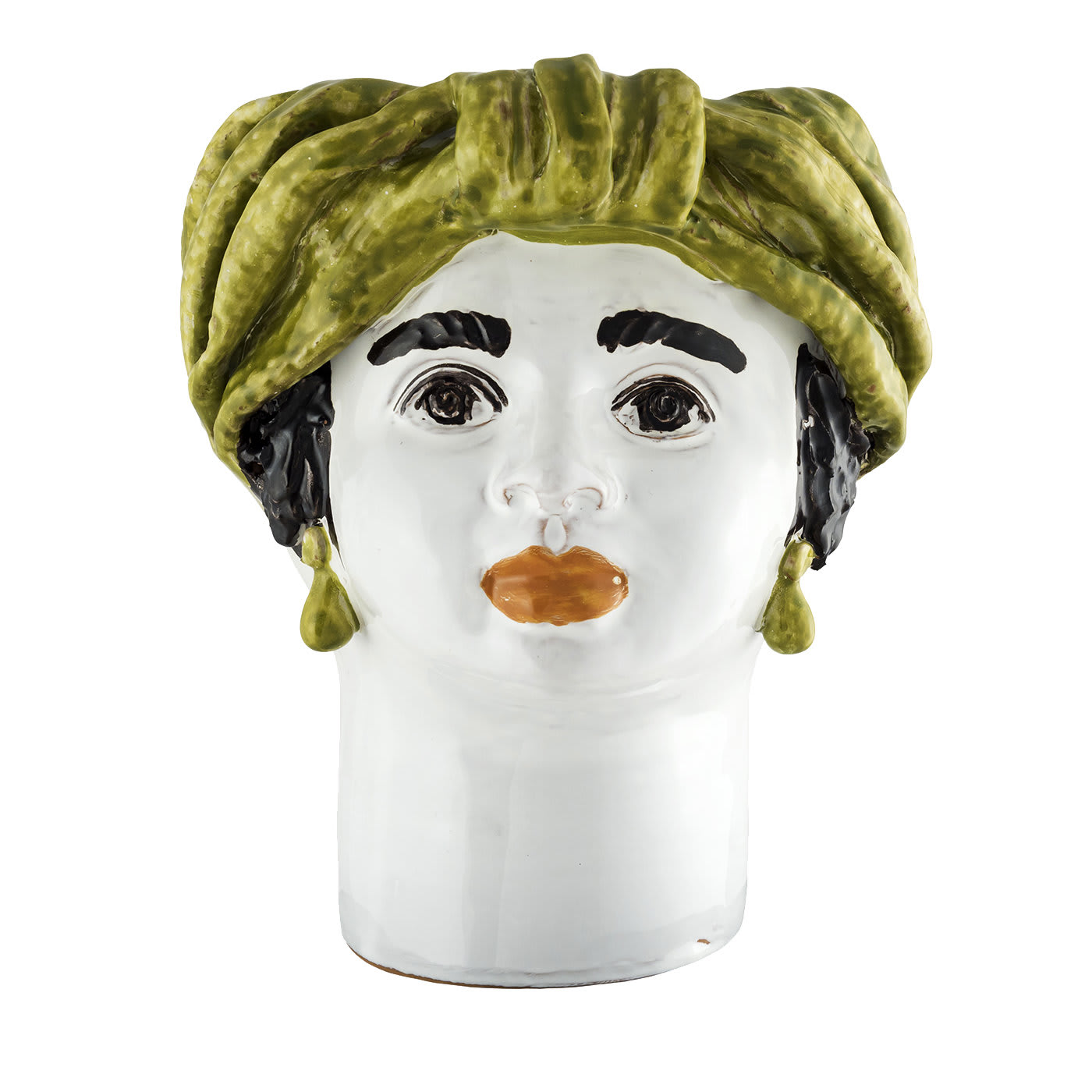 Woman Head with Moss-Green Turban Medium Vase - Alessi Ceramiche