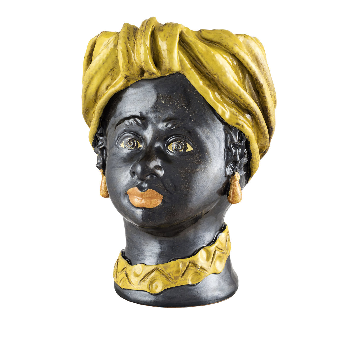 Moor Woman Head with Necklace and Yellow Turban Vase - Alessi Ceramiche