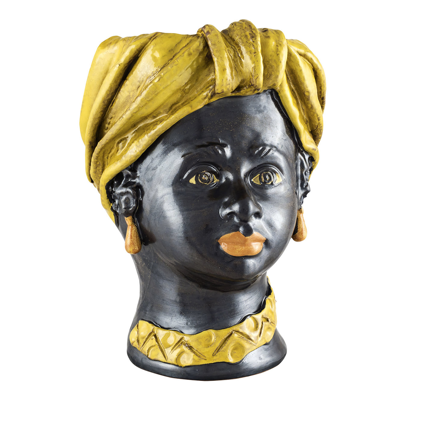 Moor Woman Head with Necklace and Yellow Turban Vase - Alessi Ceramiche