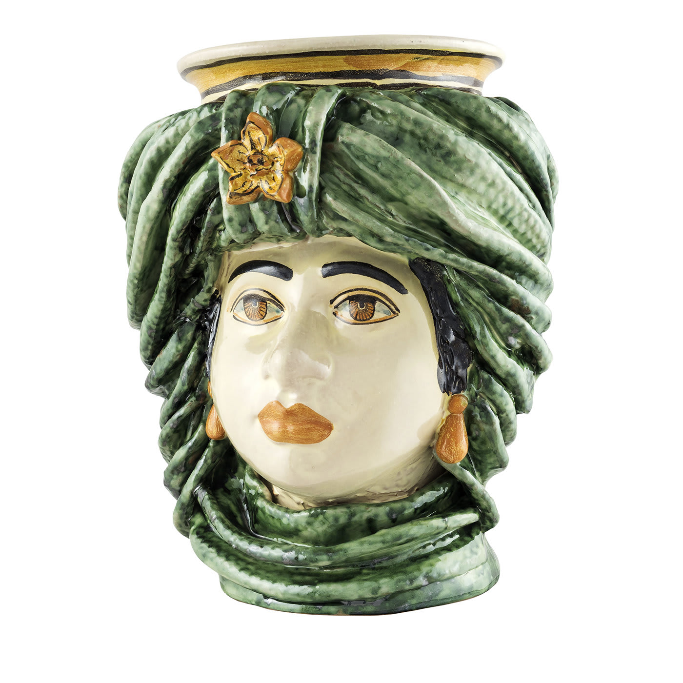 Woman Head with Green Turban Large Vase - Alessi Ceramiche