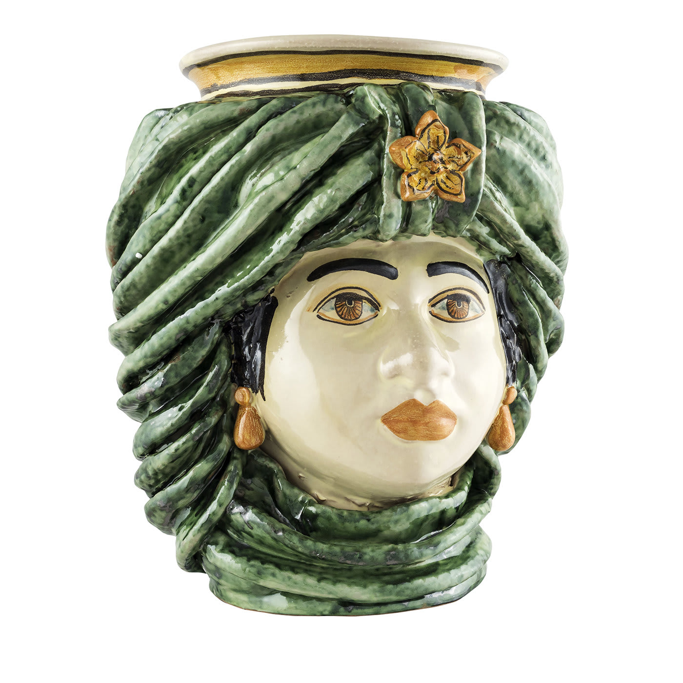Woman Head with Green Turban Large Vase - Alessi Ceramiche