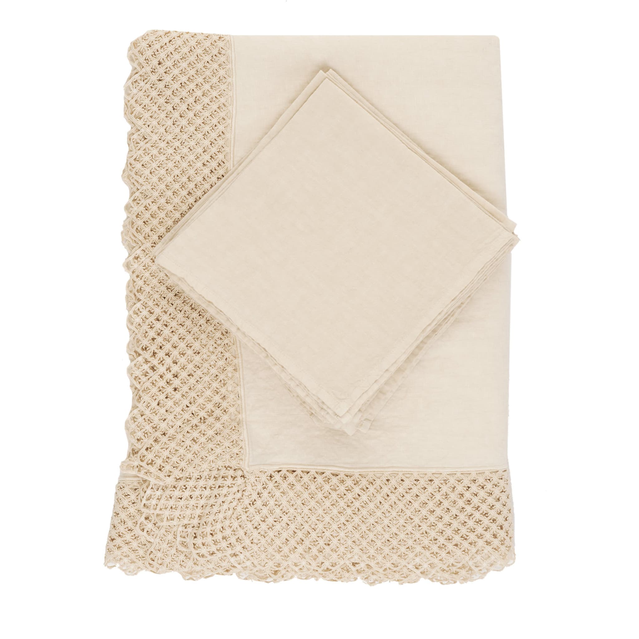 Linen Set of Tablecloth and Napkins with Macramè - Main view