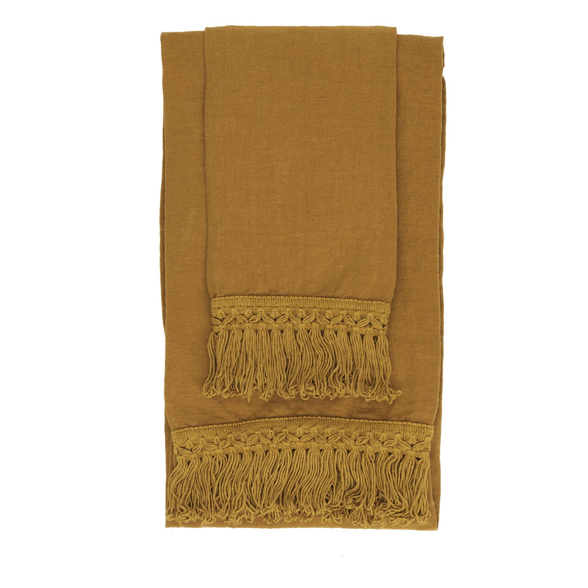 Set of 2 Mustard Linen Towels with Long Fringes - Main view