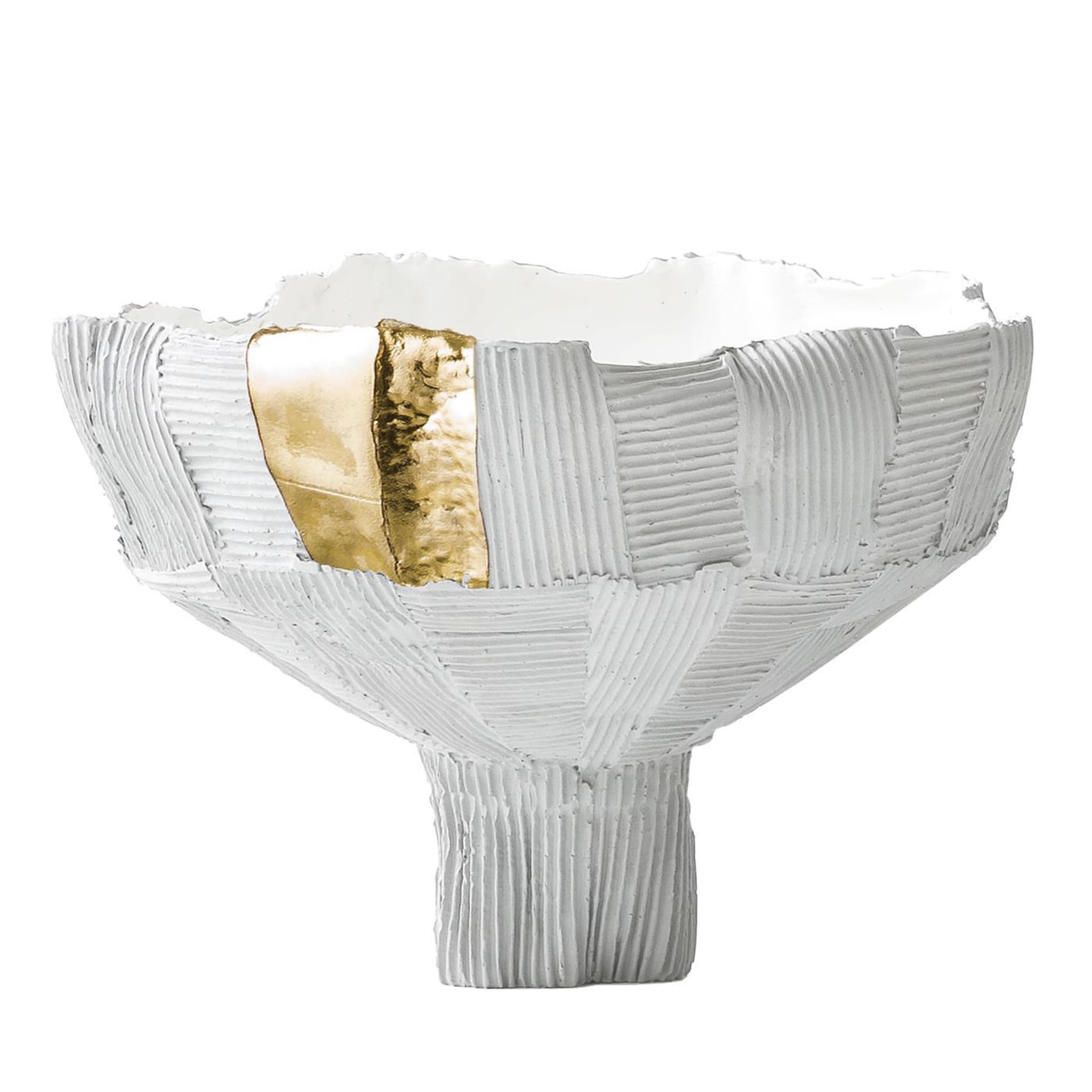 Anemone White and Gold Large Footed Bowl - Main view