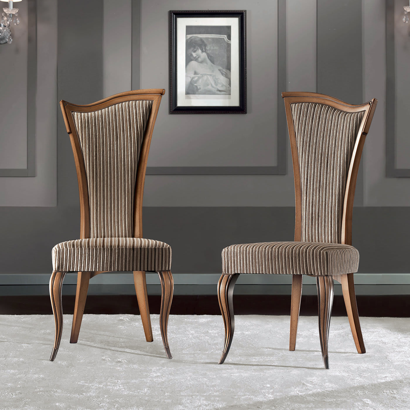 Set of 6 Striped Dining Chairs - Modenese Gastone