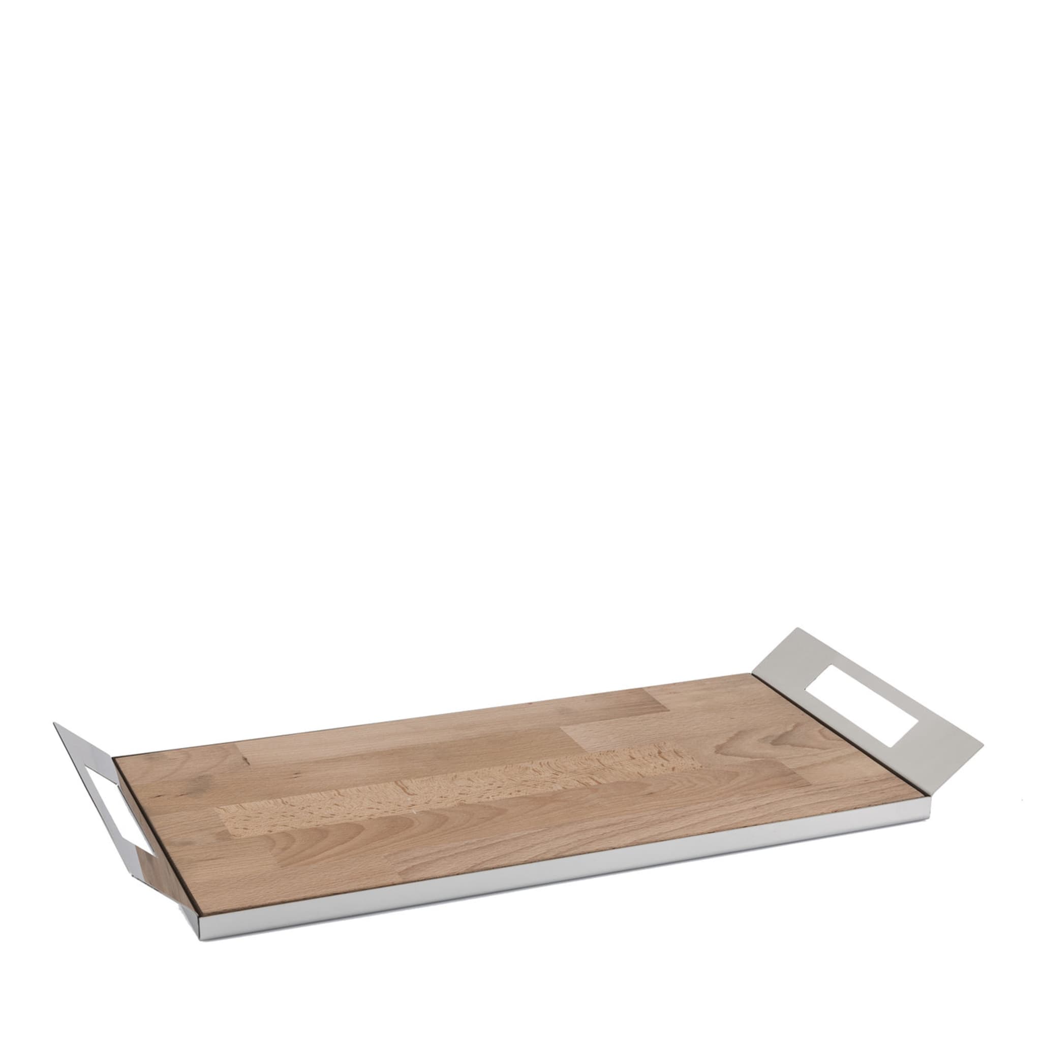 Serving Tray in Stainless Steel and Wood - Main view