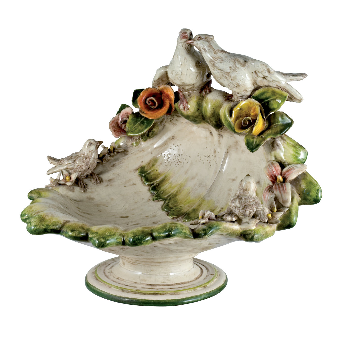 Centerpiece With Birds And Flowers - Ceramiche Ceccarelli