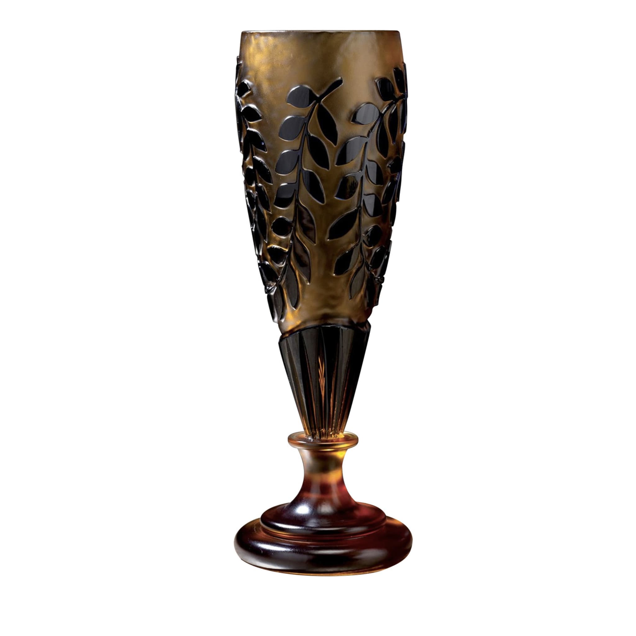 Crystal Leaves Vase in Amber and Blue - Main view
