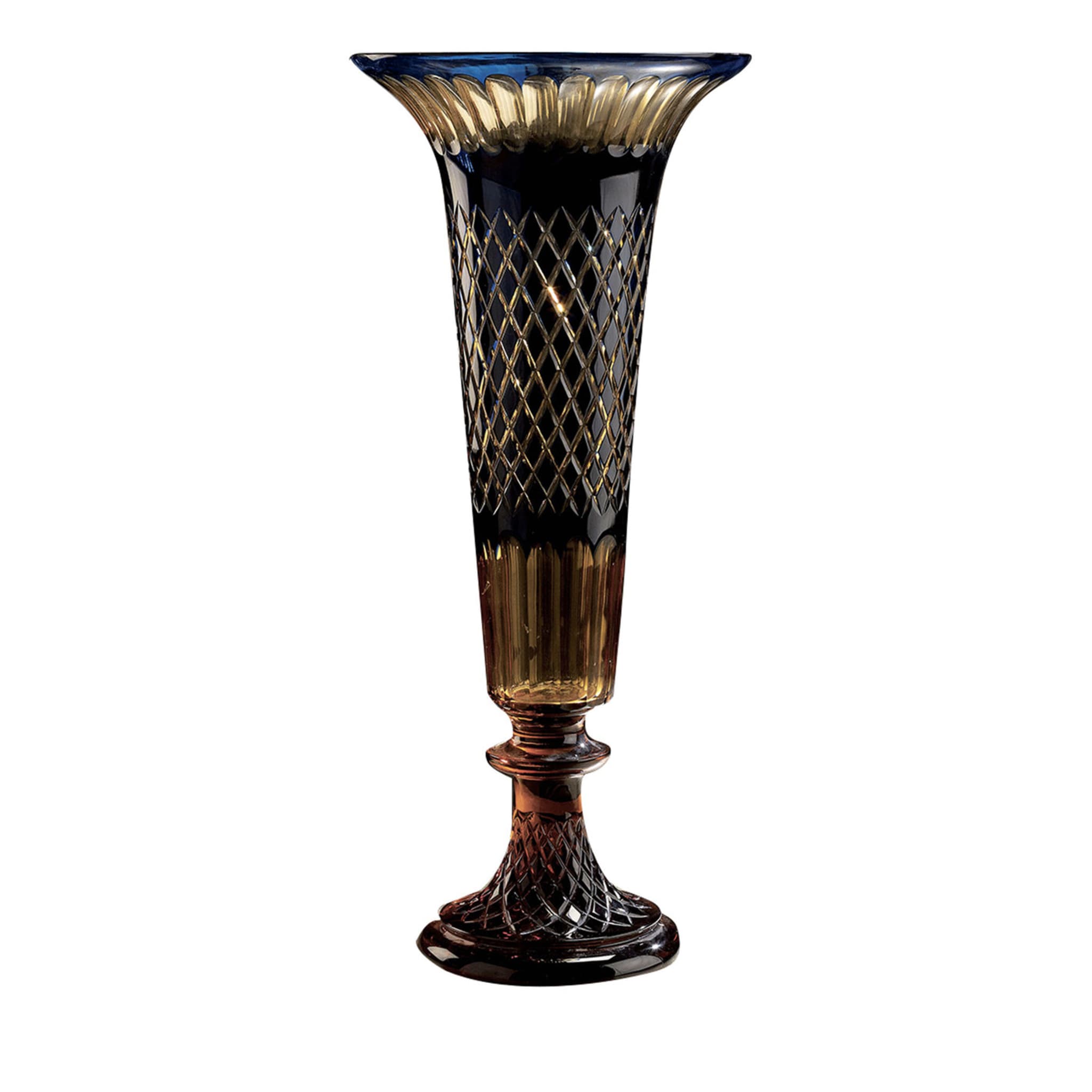 Crystal Tall Vase in Amber and Blue - Main view