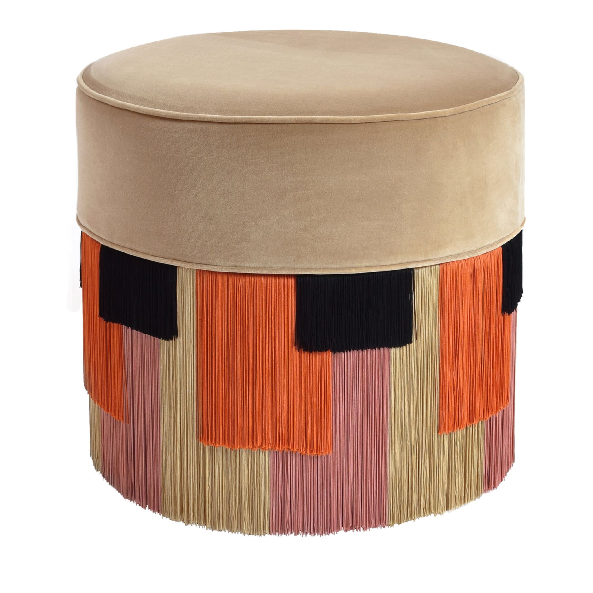 Couture Beige Pouf with Geometric Fringe - Main view