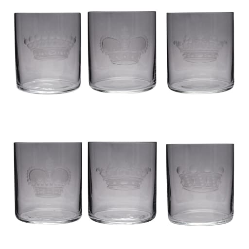 Parigi Set of 6 Etchhed Red & Transparent Stem Water Glasses Vanessa  Cavallaro