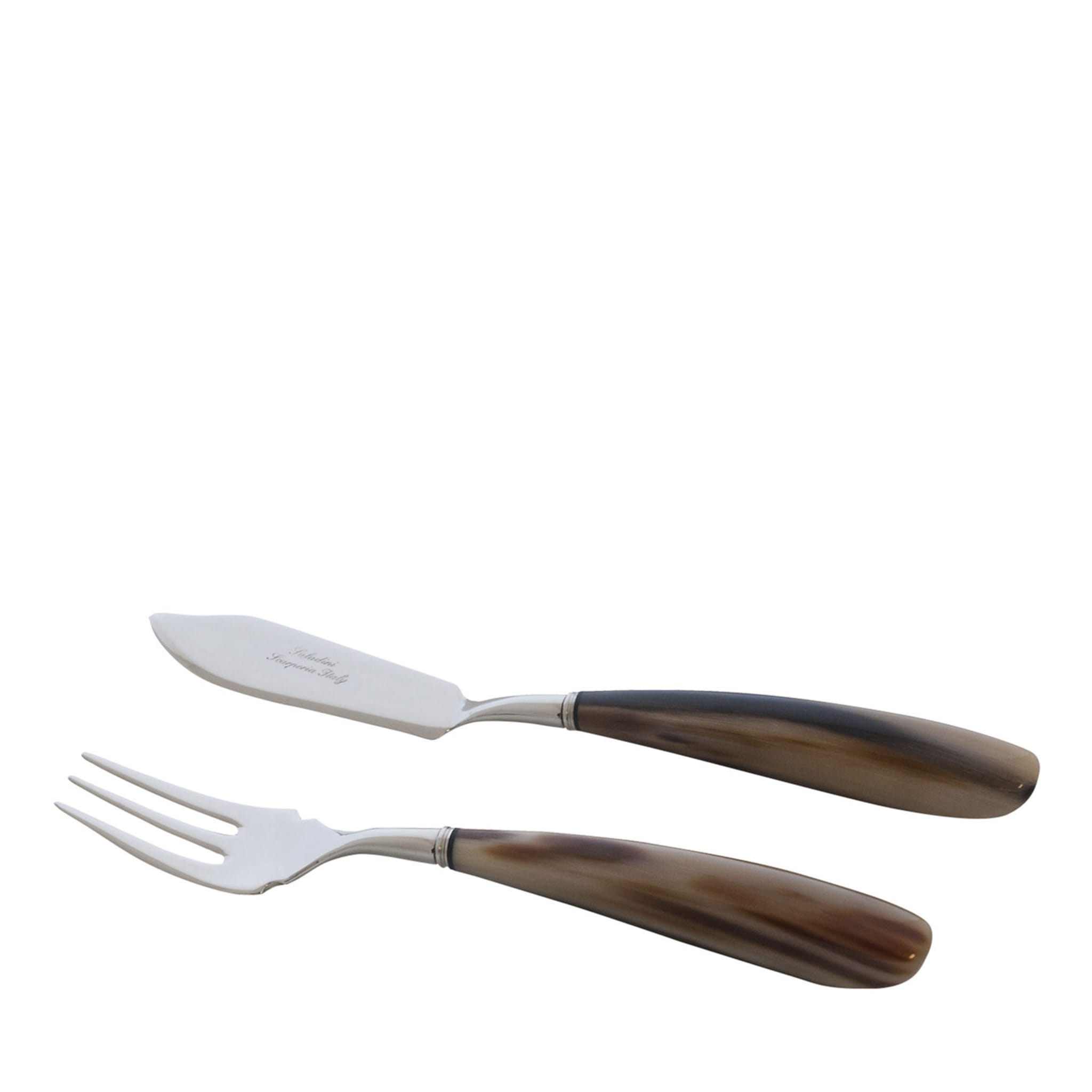Ensemble de six fourchettes et couteaux à poisson en corne - Vue principale