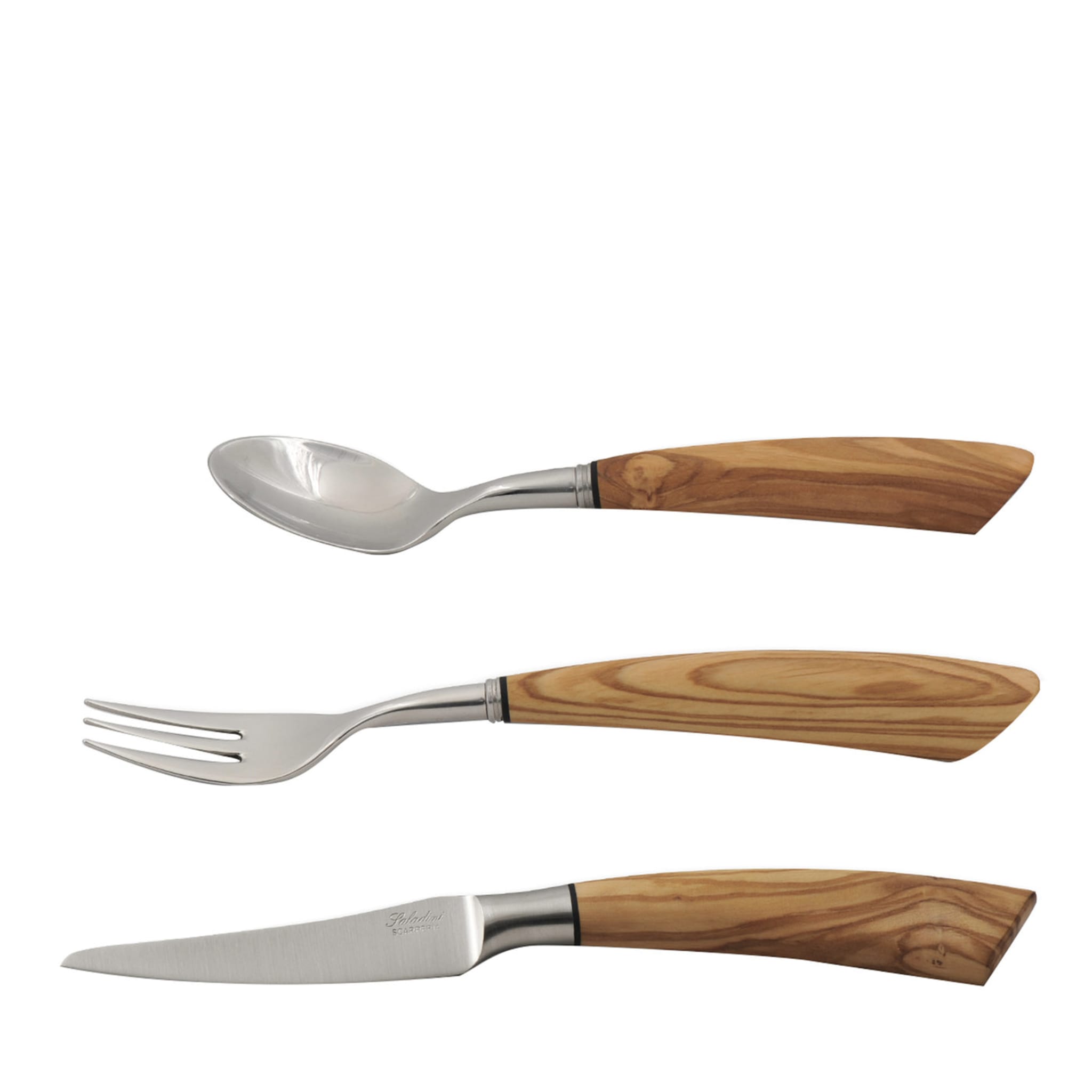 Set of Six Fork, Knife, and Spoon for Dessert in Olive Wood - Main view