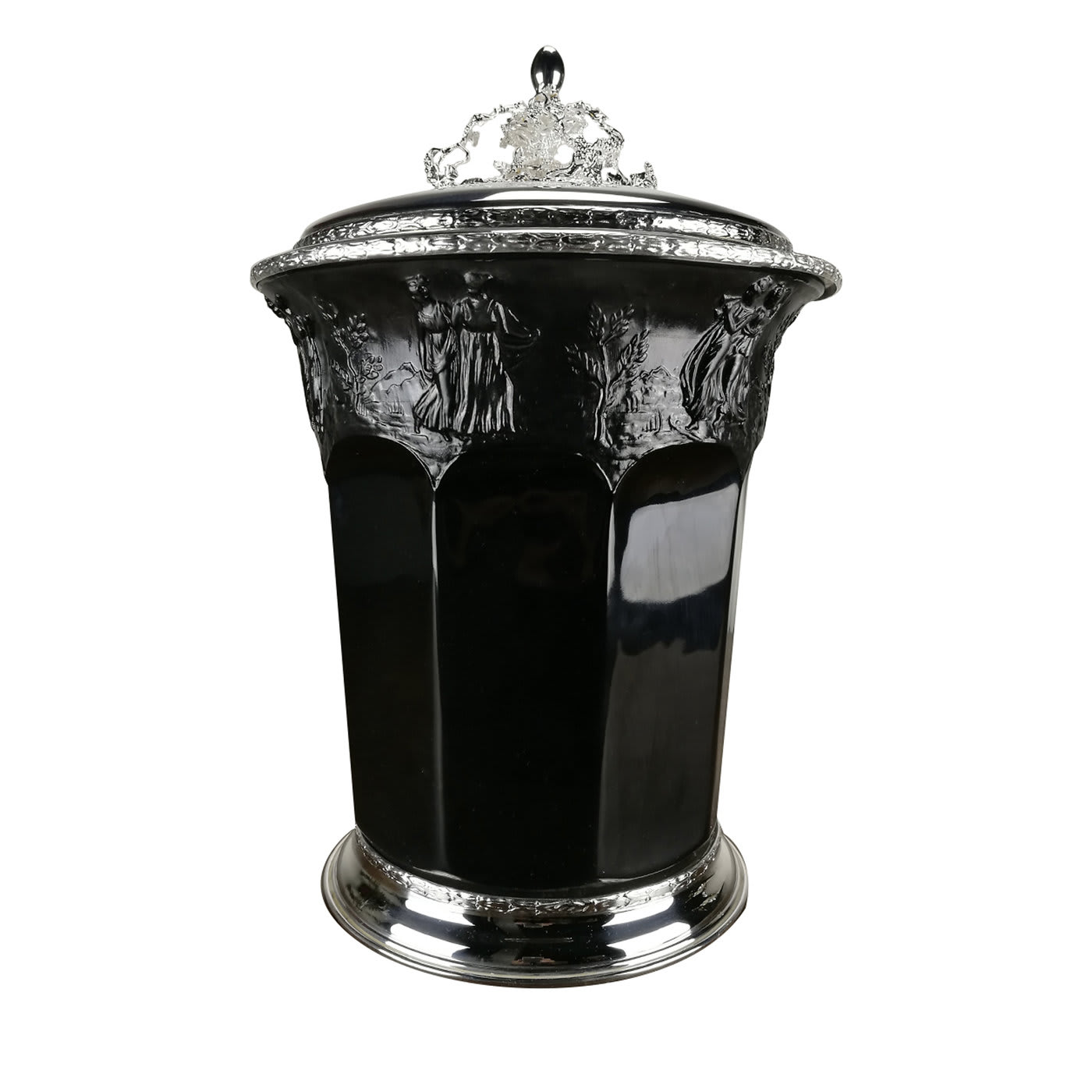 Ice Bucket with Lid in Black Porcelain - Franco Lapini