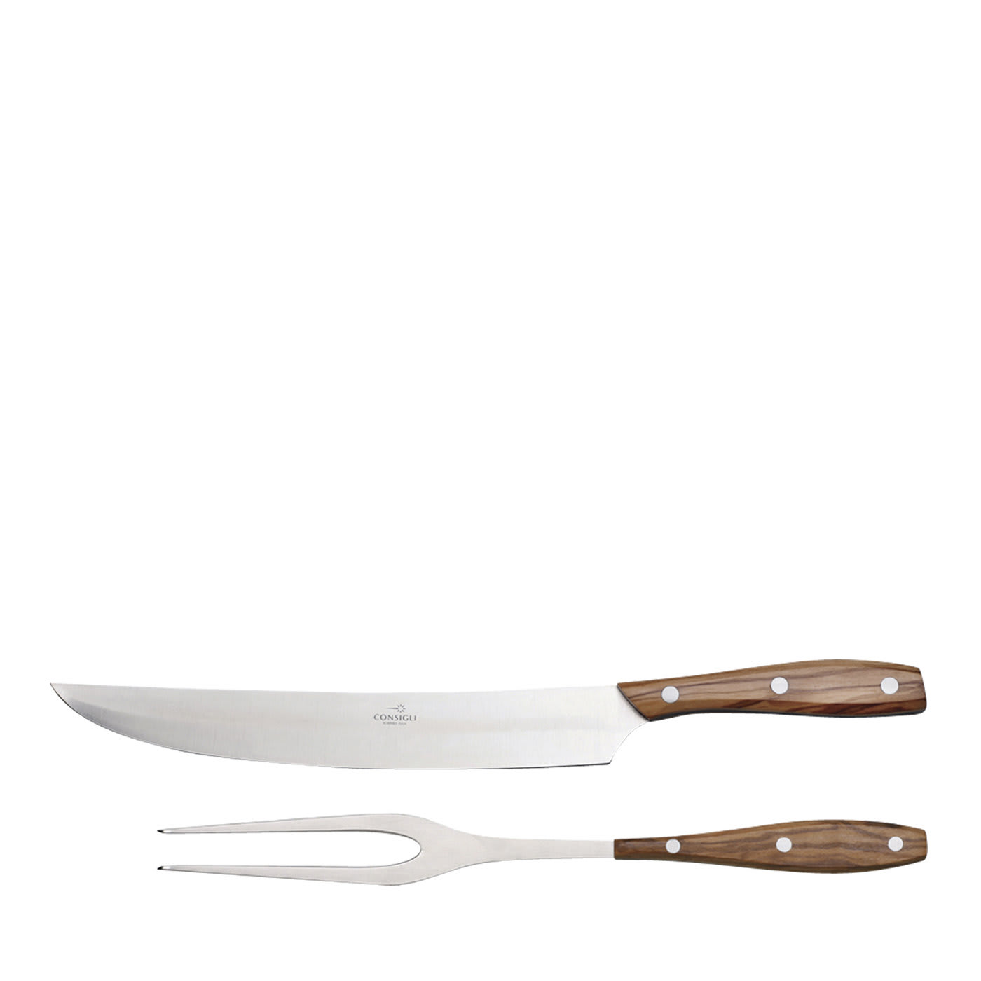 Set of Carving Knife and Fork with Olive Wood Handle - Coltellerie Berti