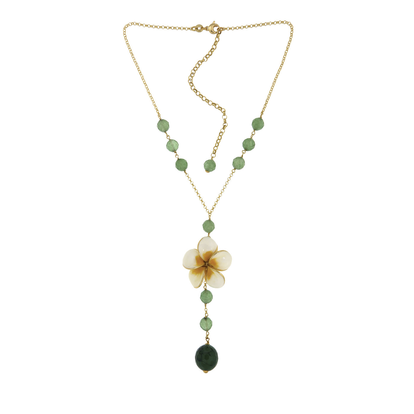 White Flower Necklace with Agate and Aventurine Stone - Misis