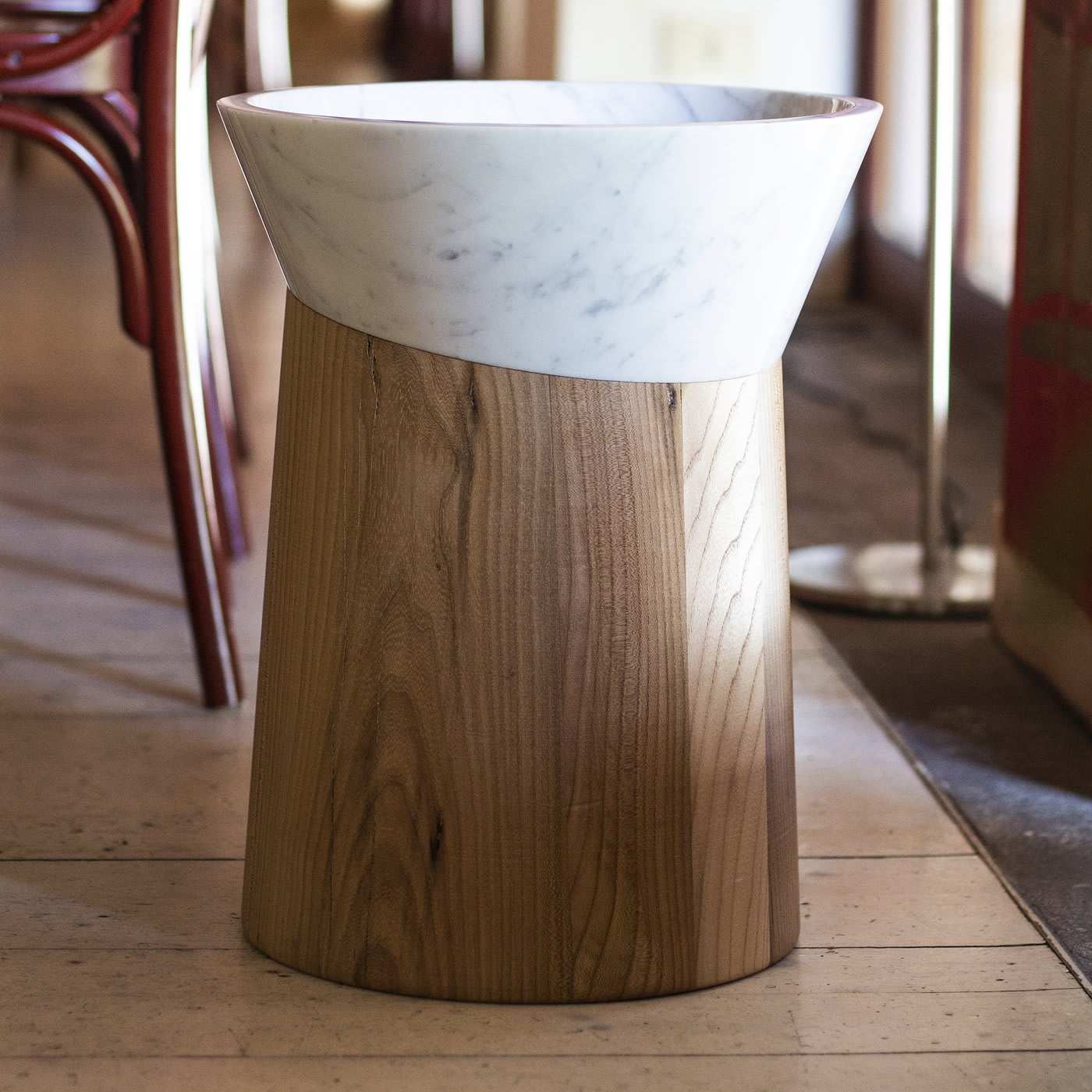 Naname Elm Wood And Marble Side Table - Picta