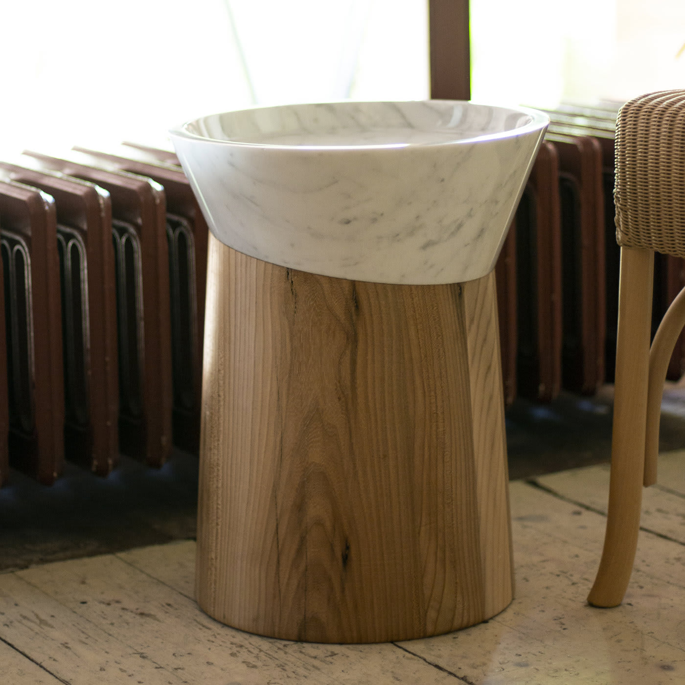 Naname Elm Wood And Marble Side Table - Picta