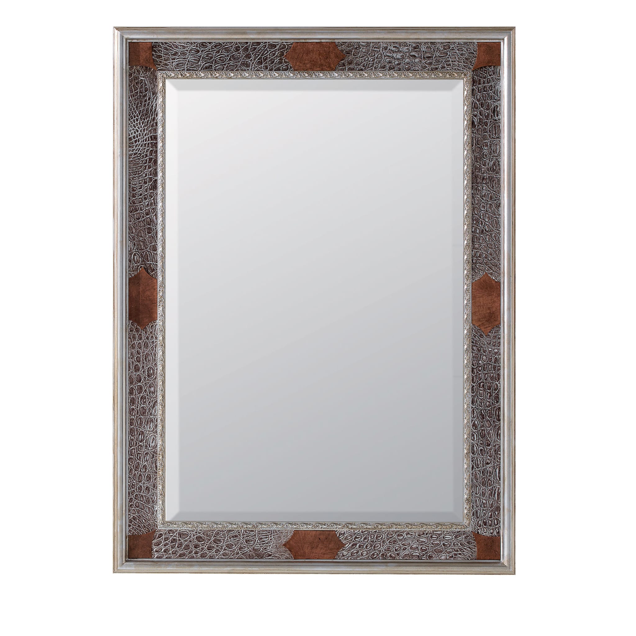 Specchio da parete in coccodrillo con foglia d'argento - Vista principale