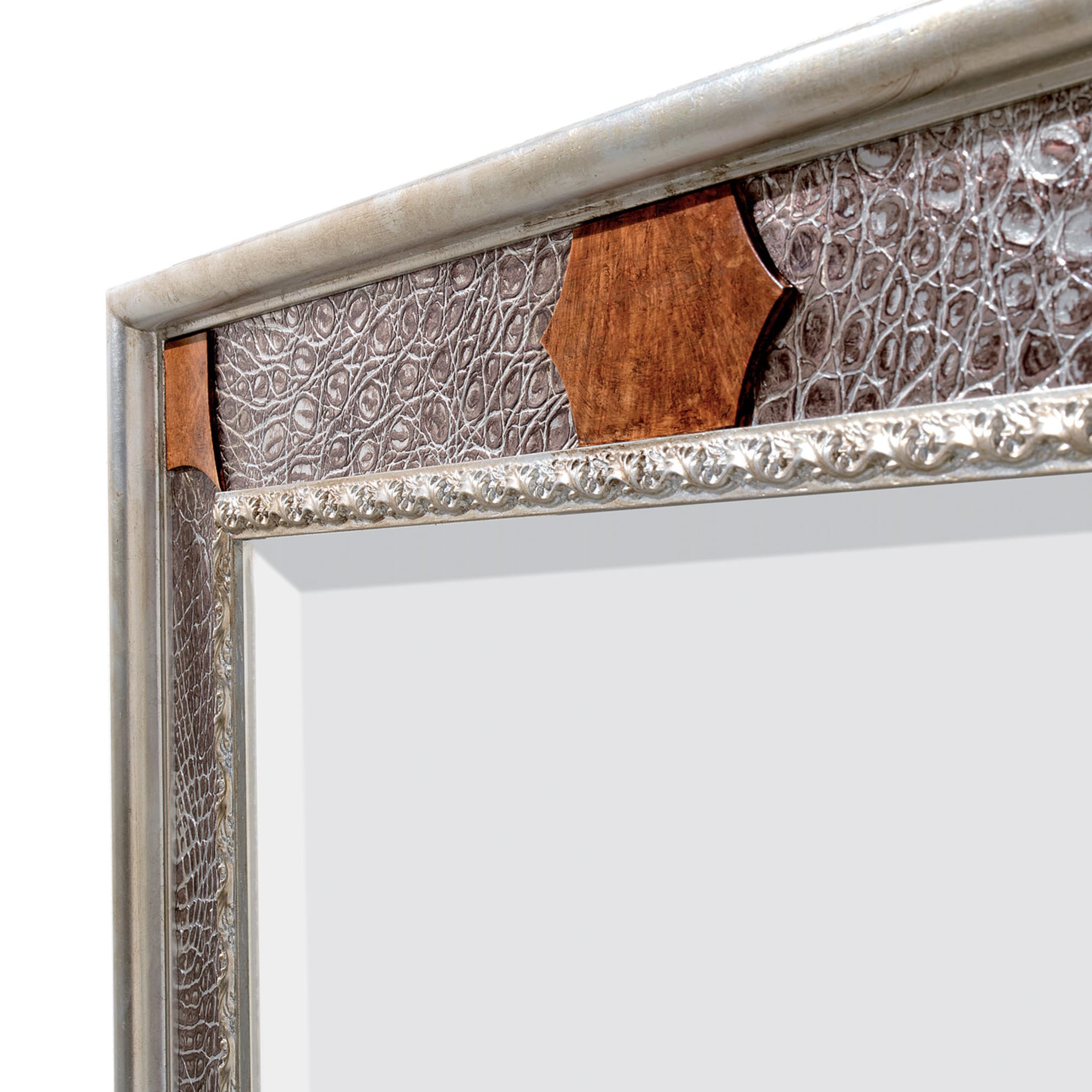 Specchio da parete in coccodrillo con foglia d'argento - Vista alternativa 1