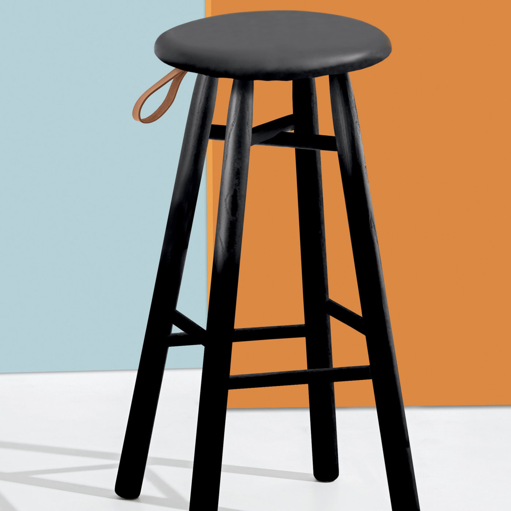 Tag Black Leather High Stool - Alternative view 1