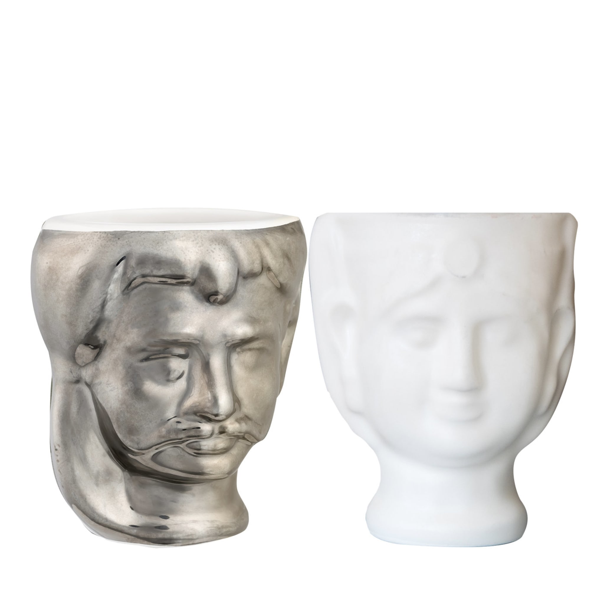 Silver Testa di Moro and White Malandrina Set of 2 Vases - Main view