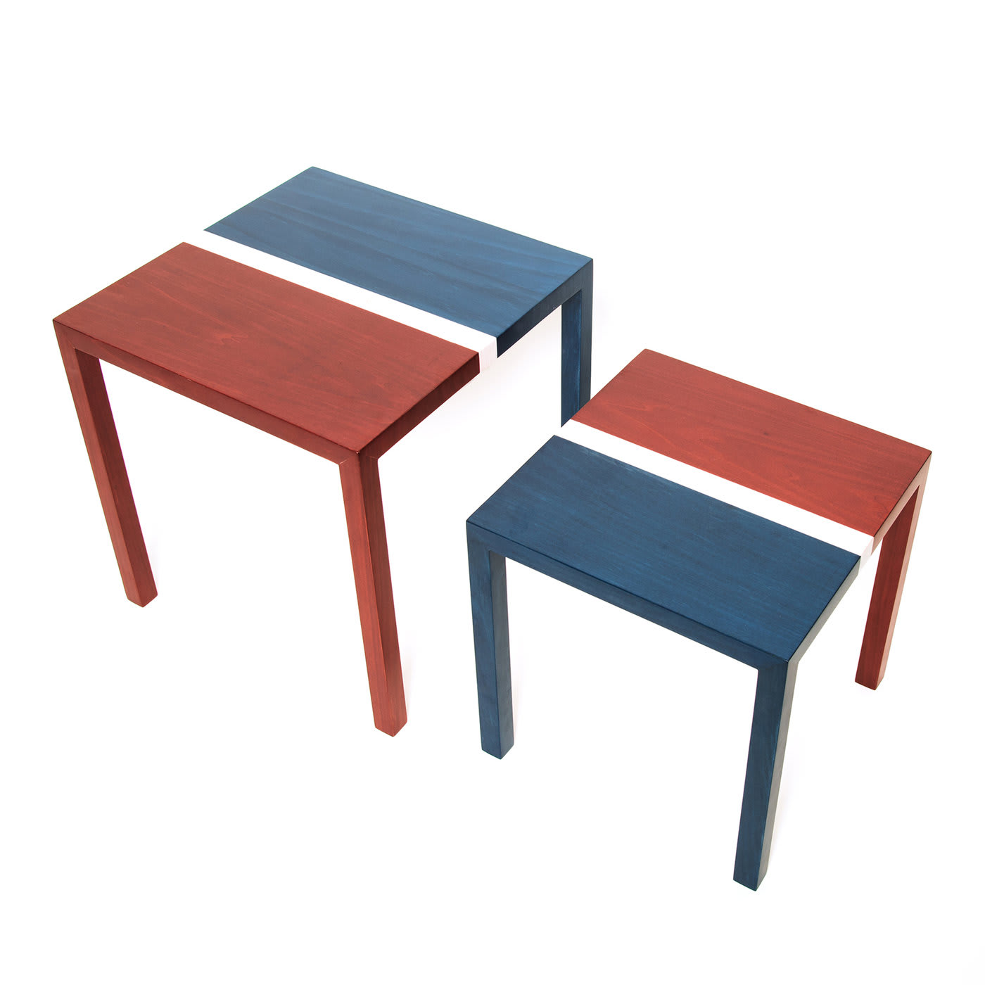 Partenope Blue and Red Set of 2 Nesting Tables - Architetti Artigiani Anonimi