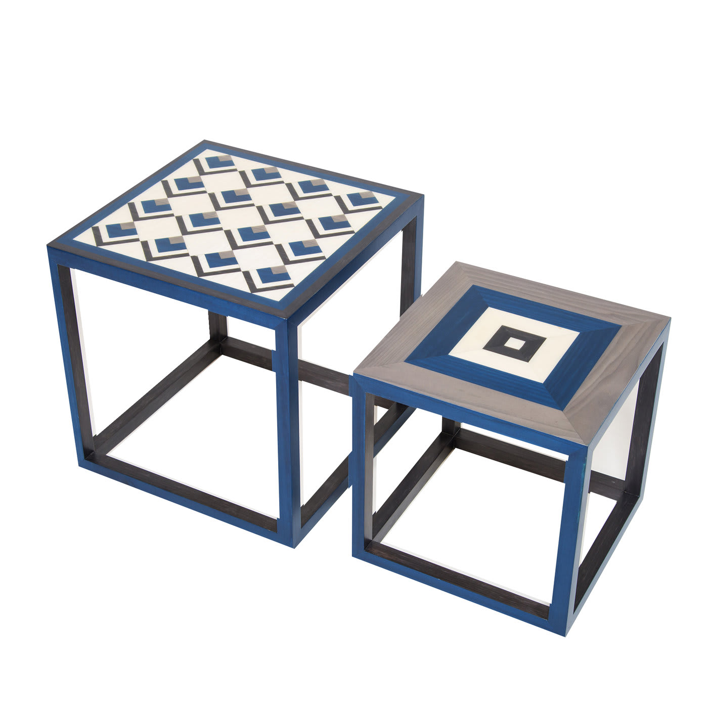 Partenope Blue Squares Set of 2 Nesting Tables - Architetti Artigiani Anonimi