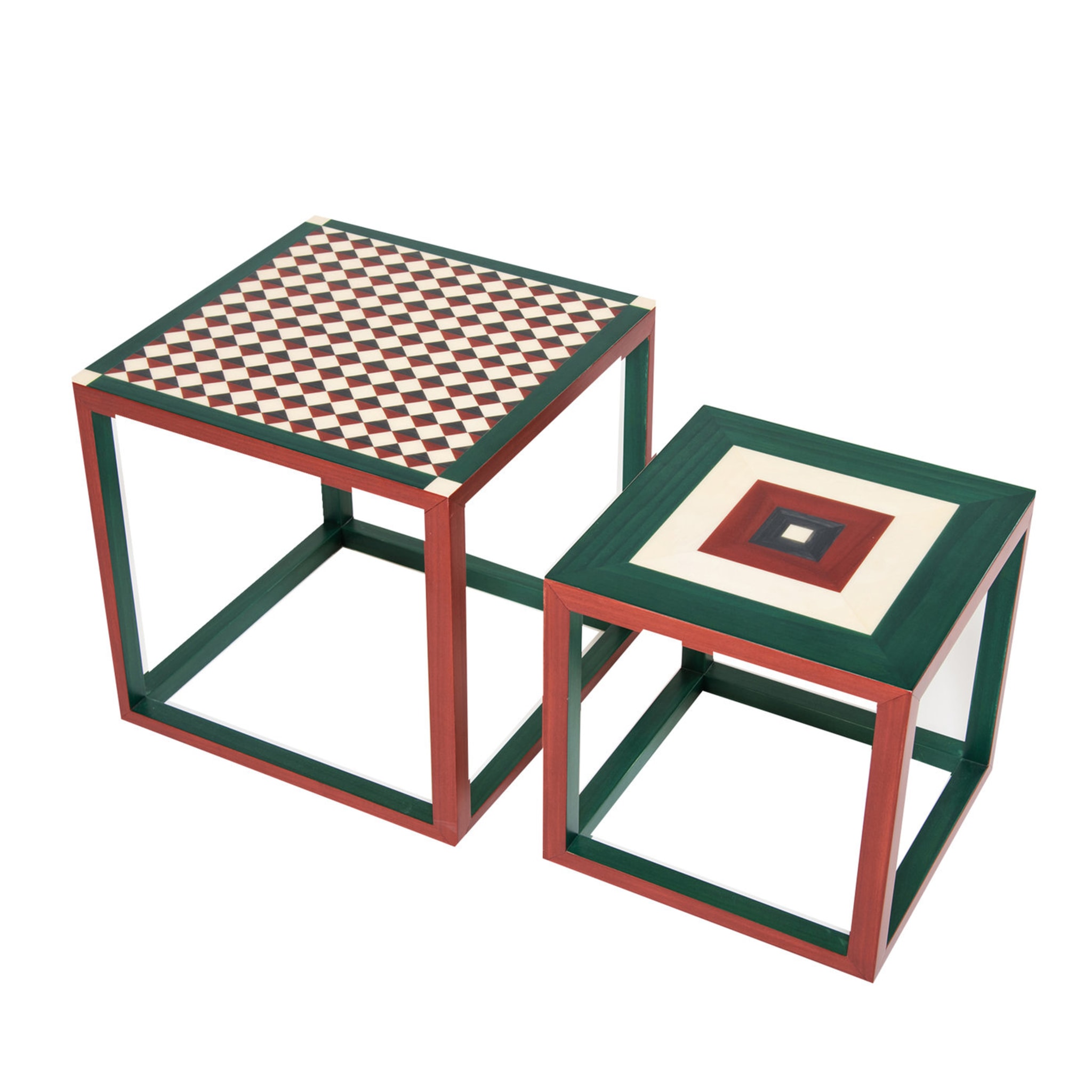 Partenope Carré vert et rouge Ensemble de 2 tables gigognes - Vue principale