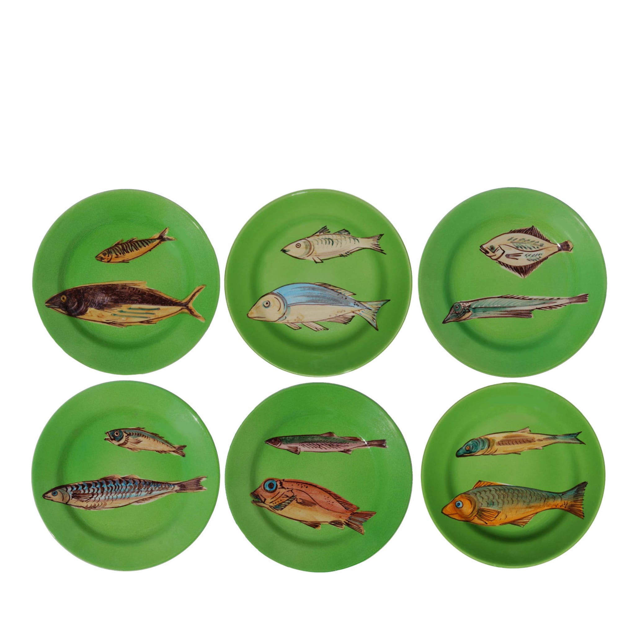 Set of 6 Green Fish Dessert Plates - Main view