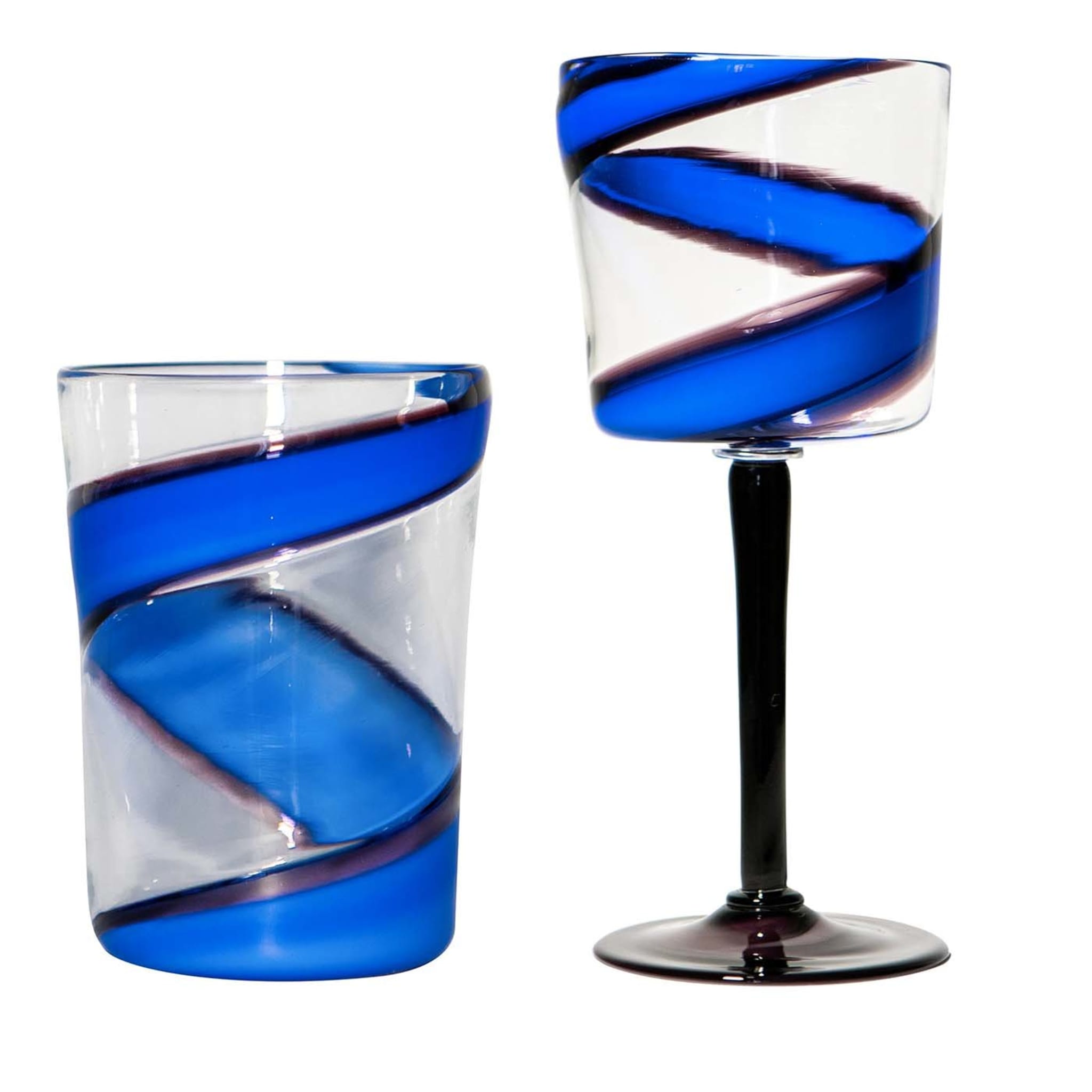 Vortex Set of Stem Glass and Glass in Blue/Purple - Main view