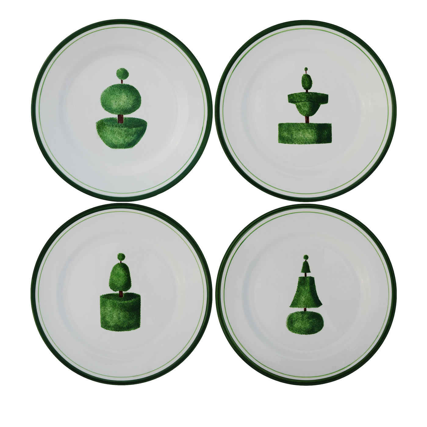 Set of 4 Topiary Ceramic Plates - Este Ceramiche