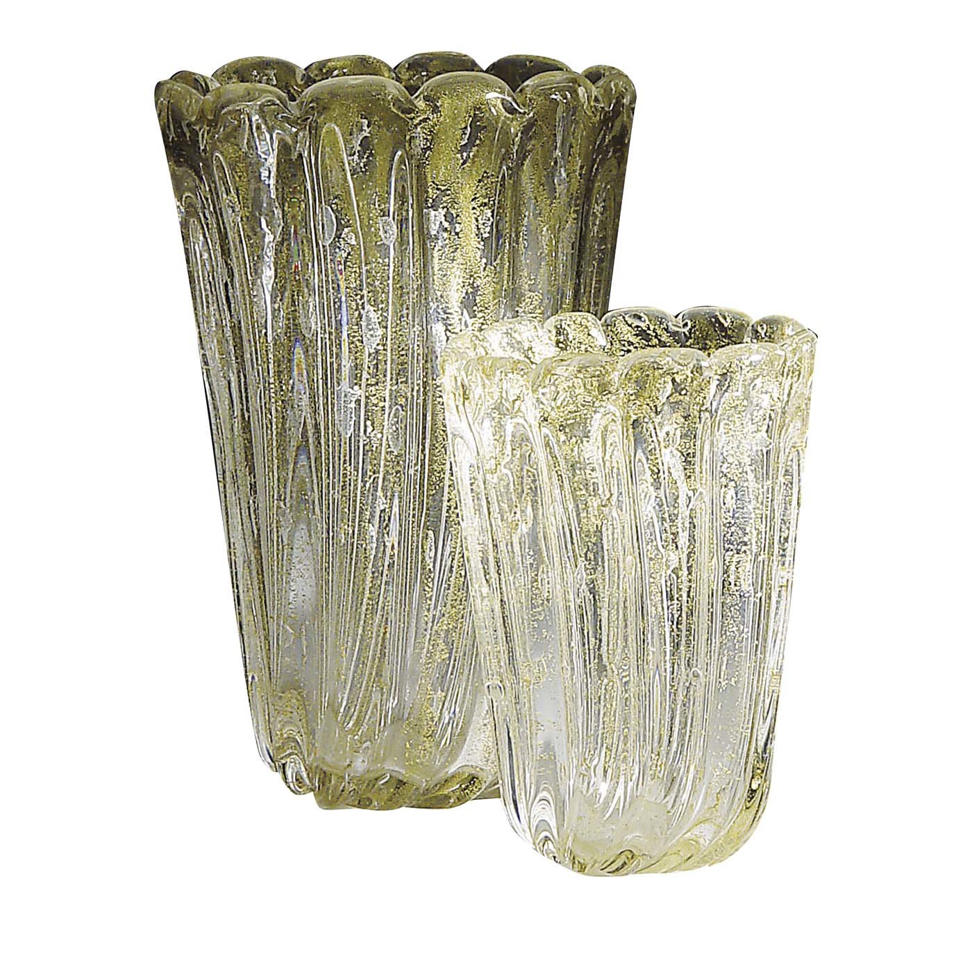 Aureum Set of Two Crystal and Gold Vases - Fornace Mian
