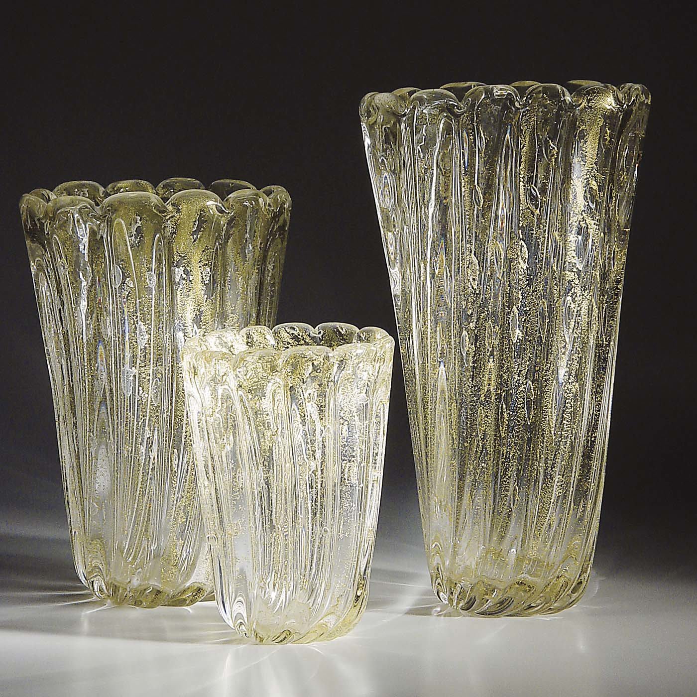 Aureum Set of Two Crystal and Gold Vases - Fornace Mian